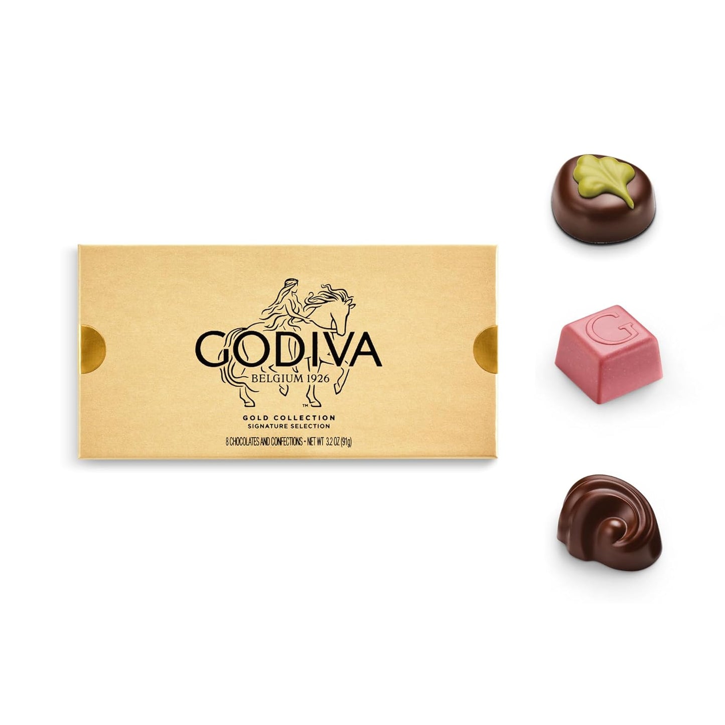 Godiva Gold Assorted Chocolate Gift Box, Belgian Dark and Milk Chocolates with Pralinés, Ganaches & Caramels, Gourmet Gift for Birthdays, Holidays, Non-GMO & Kosher, 8 Pc