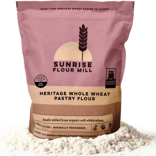 Sunrise Flour Mill USDA Organic Heritage Whole Wheat Pastry Flour - 2 lbs | Great for Gluten Sensitive People | Easier to Digest with Less Bloating | No Bleaching or Bromating | Zero Additives
