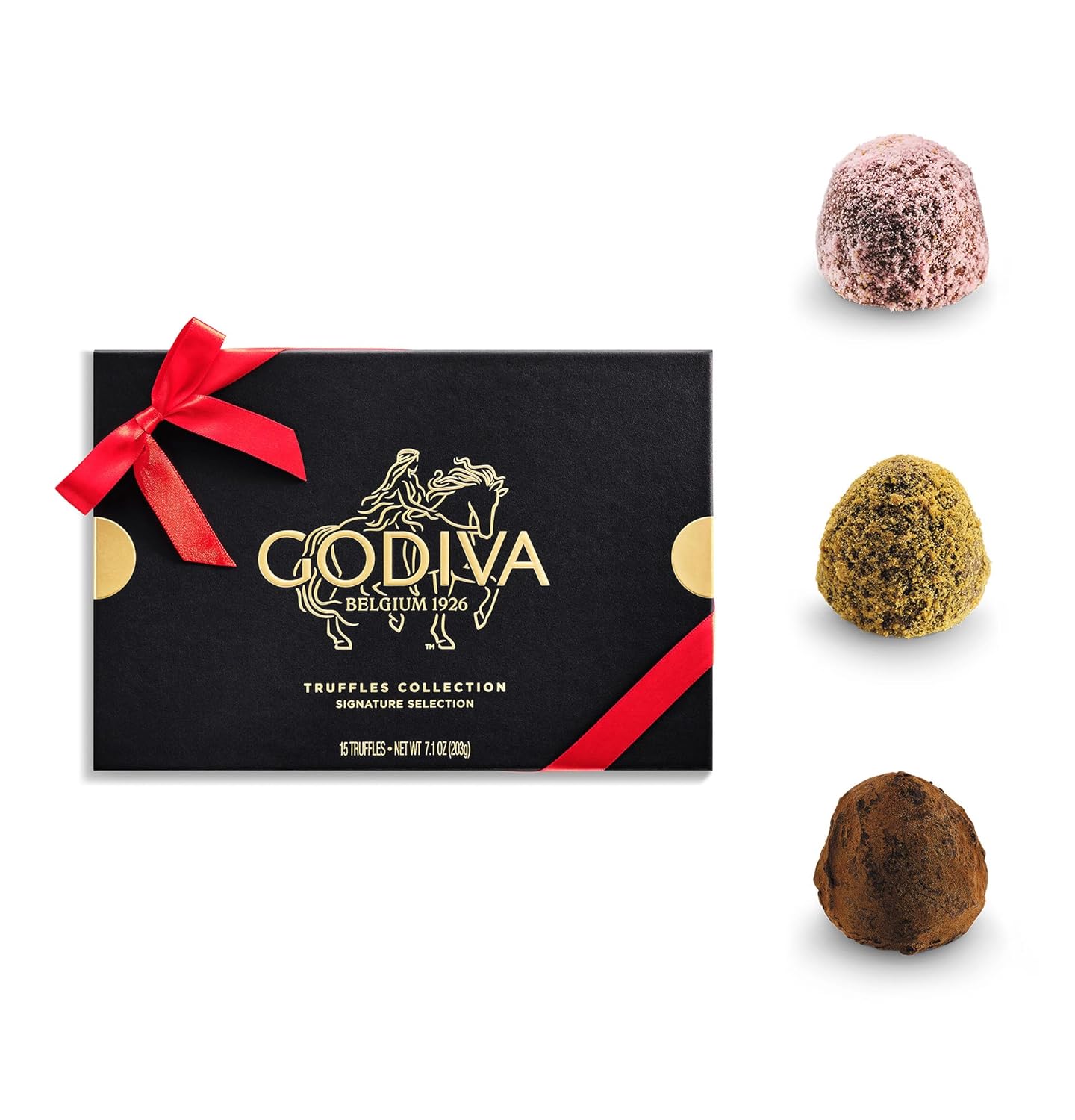 Godiva Red Bow Signature Truffle Gift Box, Belgian Dark and Milk Chocolates with Ganache Centers, Gourmet Holiday Gift, Non-GMO & Kosher, 15 Pc