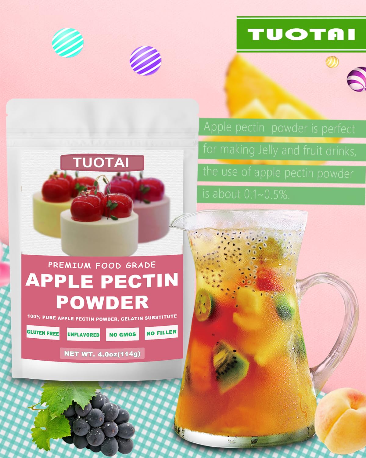 Apple Pectin Powder, 4 Ounces, Natural Fruit Concentrate Food Thickener for Cake, Jelly and Baking Food