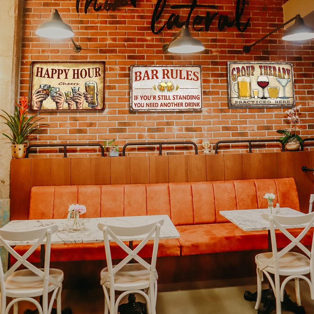Funny Bar Signs For Home Bar Decor Bar Rules Tin Signs Vintage Happy Hour Sign Man Cave Decorations Coffee Pub Wall Art Poster 4 Pieces Metal Sign