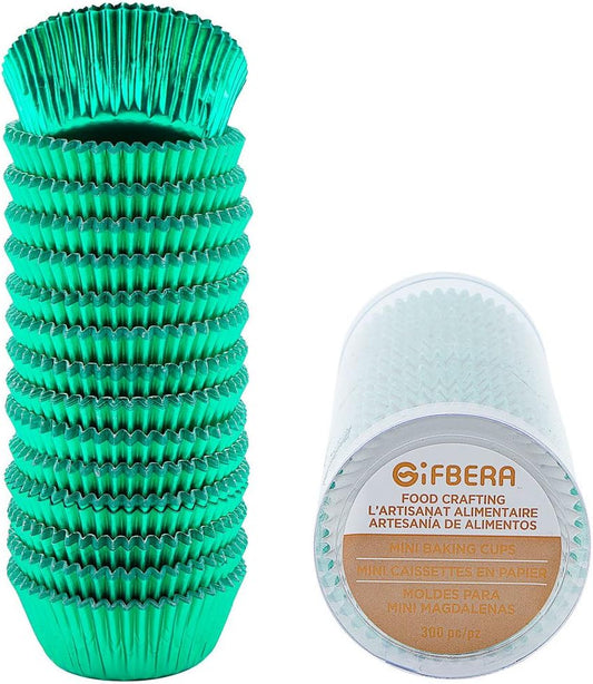 Gifbera Mini Foil Baking Cups Green, 300-Count Bright Foil Paper Green Cupcake Liners Mini Size