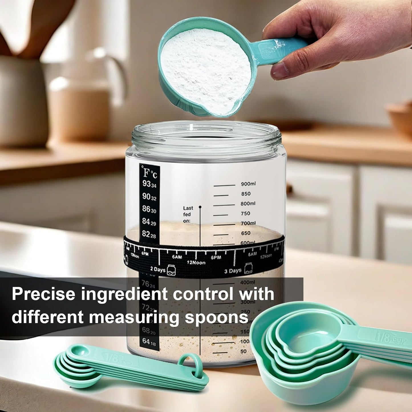 Sourdough Starter Jar Glass, 35oz Wide Mouth, Glass Jar for Sourdough Starter Kit Beginners, Sourdough Bread Starter Kit, Sourdough Discard jar with Lid, Recipe, Cover, Spoon