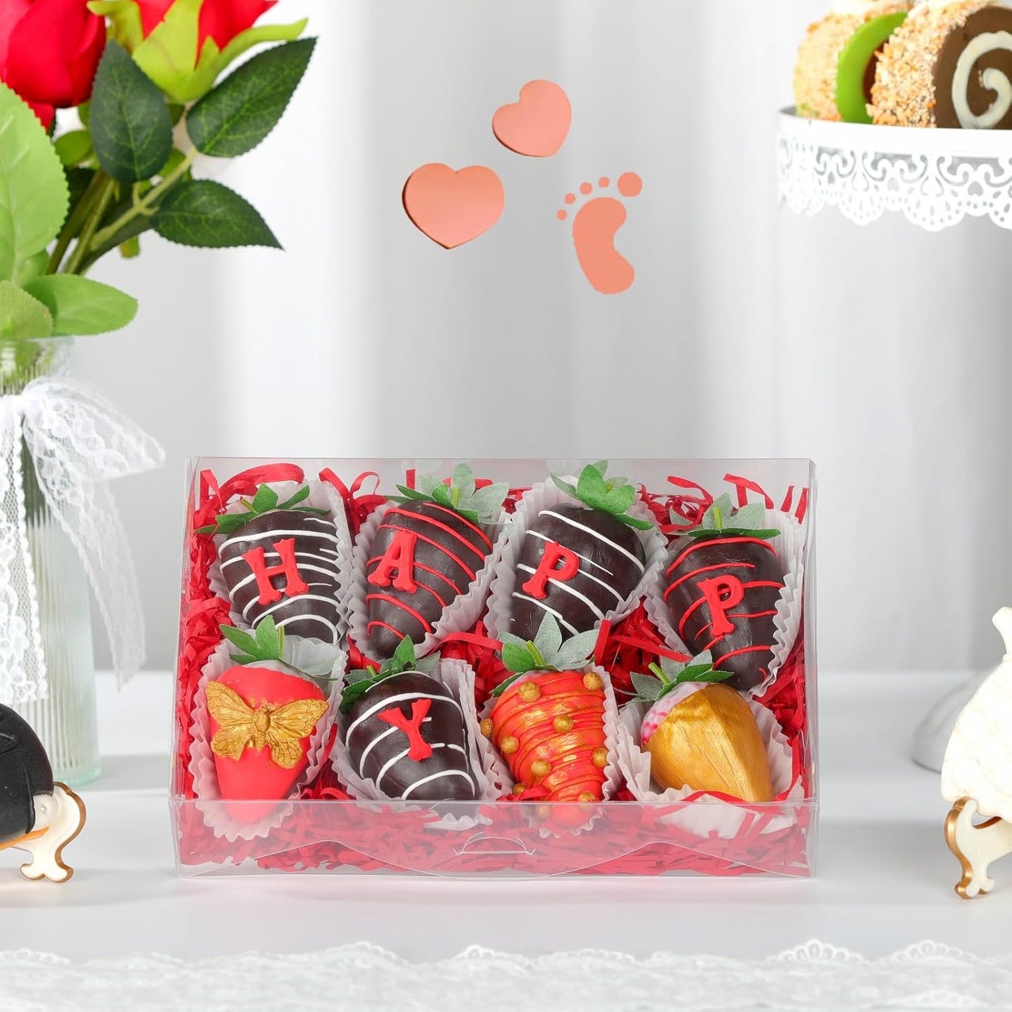 10 Pack Full Clear Chocolate Covered Strawberries Boxes 8x5x2 Inches Cookies Boxes Mini Bundt Cake Boxes Pie Boxes Cinnamon Roll Treat Box Chocolate Truffle Box Party Wedding Favor