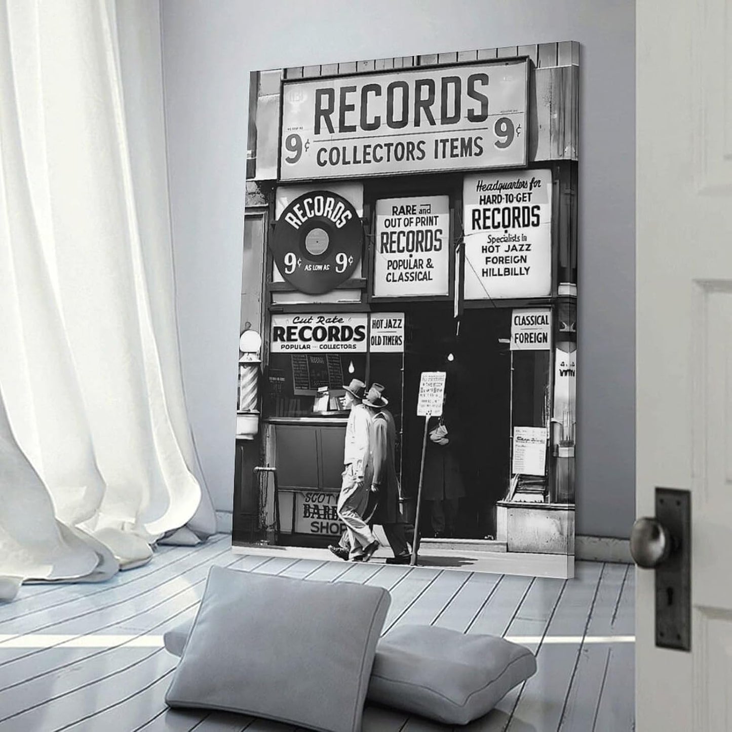 Fashion Black And White Photography Wall Art Vintage Preppy Record Shop Poster Retro Trendy Music Art Aesthetic Canvas Print for Music Lovers Gifts 20x30inch(50x75cm)