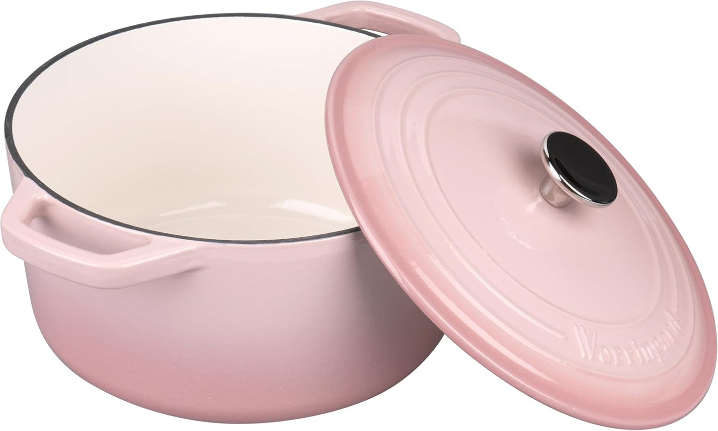 Enameled Cast Iron Dutch Oven Pot with Lid, for Bread Baking, Round Bread Oven- include Sourdough Bread Baking Supplies Set, 6QT, Pink