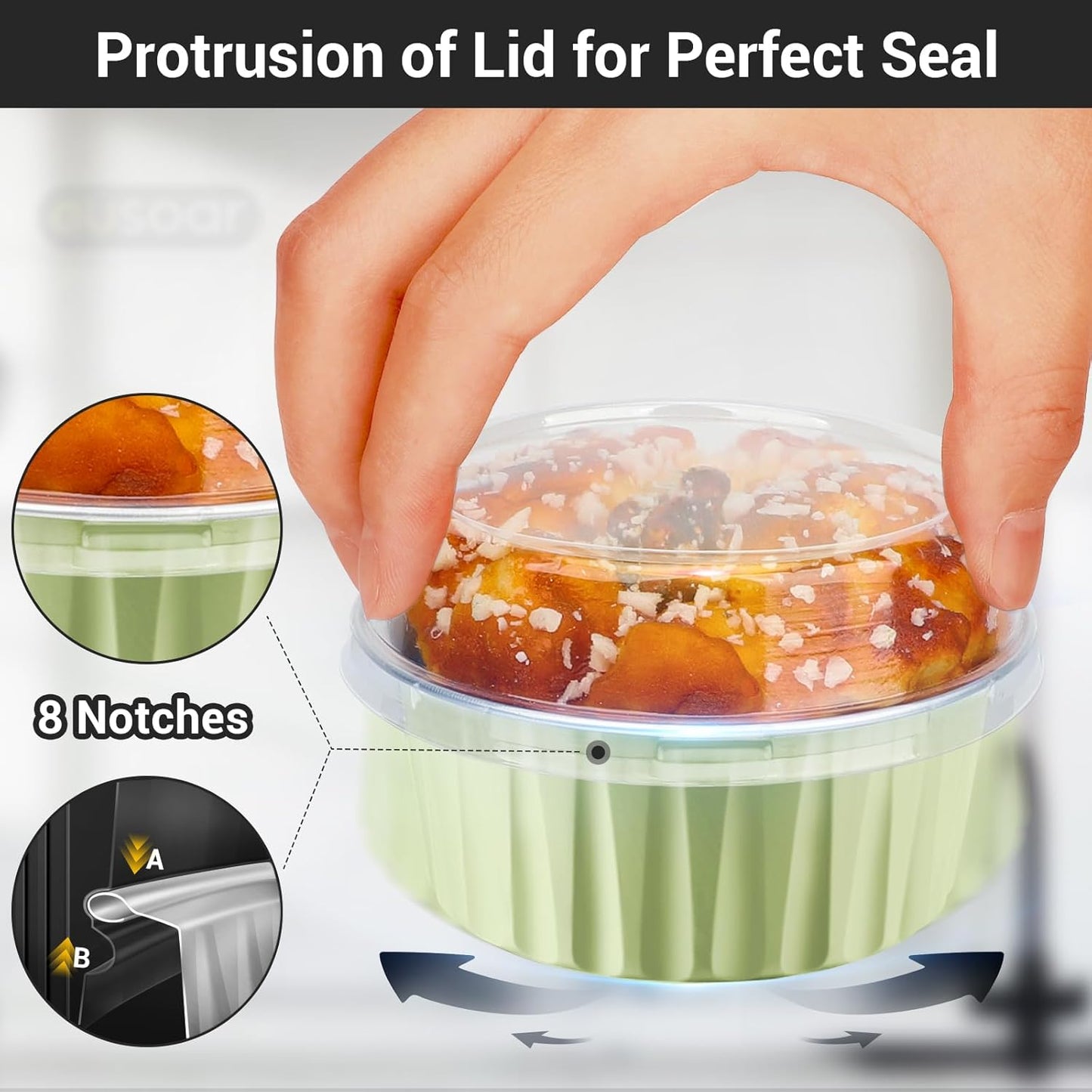 EUSOAR Cupcake Liners, 50pcs 5oz 125ml Cupcake Liners, Aluminum Foil Muffin Liners Cups with Lids, Cupcake Holder, Disposable Aluminum Foil Cupcake Baking Cups Holders Cases Boxes Pans with Lids