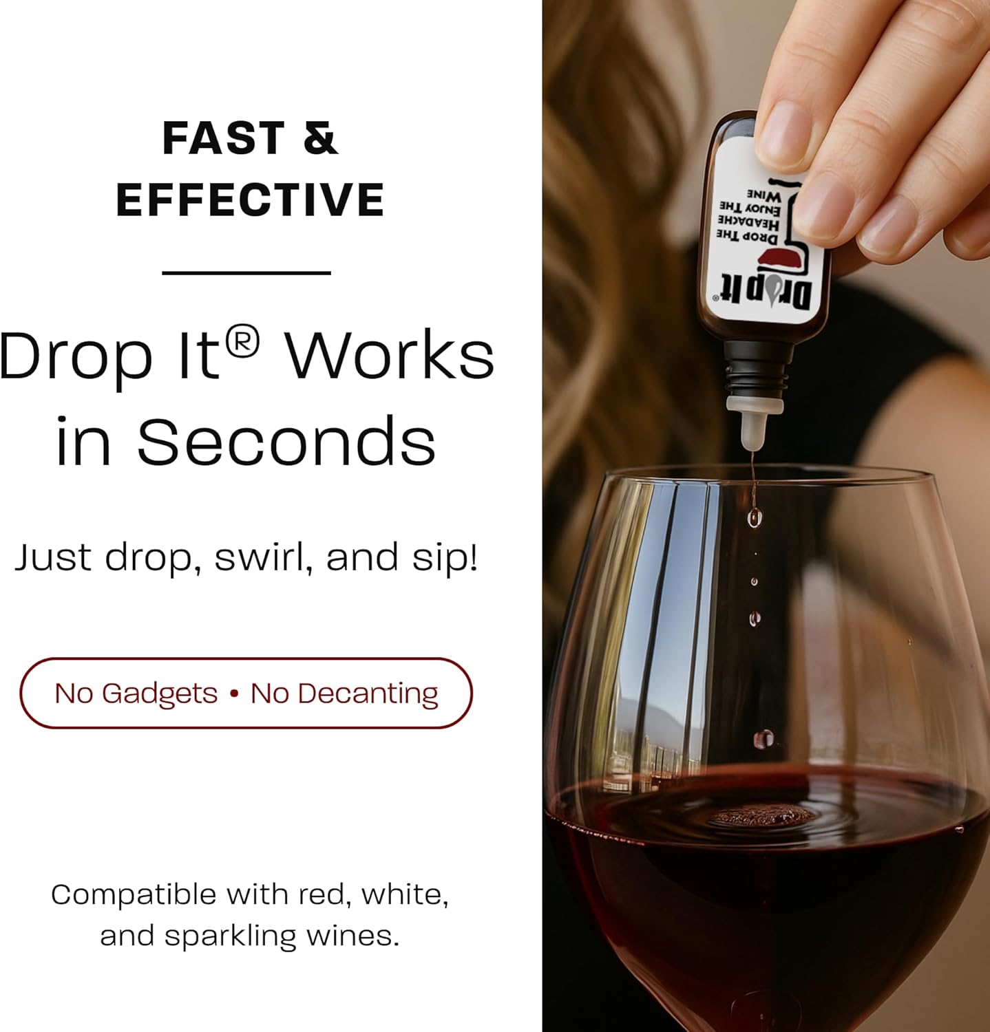 Drop It Wine Drops, Original - 10 mL, 2 Pack - Naturally Reduces Sulfites & Tannins in Red, White & Sparkling Wines - Portable, Easy to Use - Treats Up to 55 Glasses/9 Bottles of Wine Each - USA Made