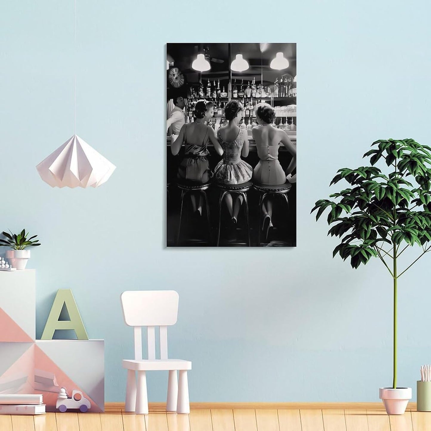 Vintage Black And White Posters Trendy Women Drink Cocktail Wall Art Funky Girly Room Decor Retro Alcohol Canvas Prints Posters Three Friends Pictures 16x24inch(40x60cm)