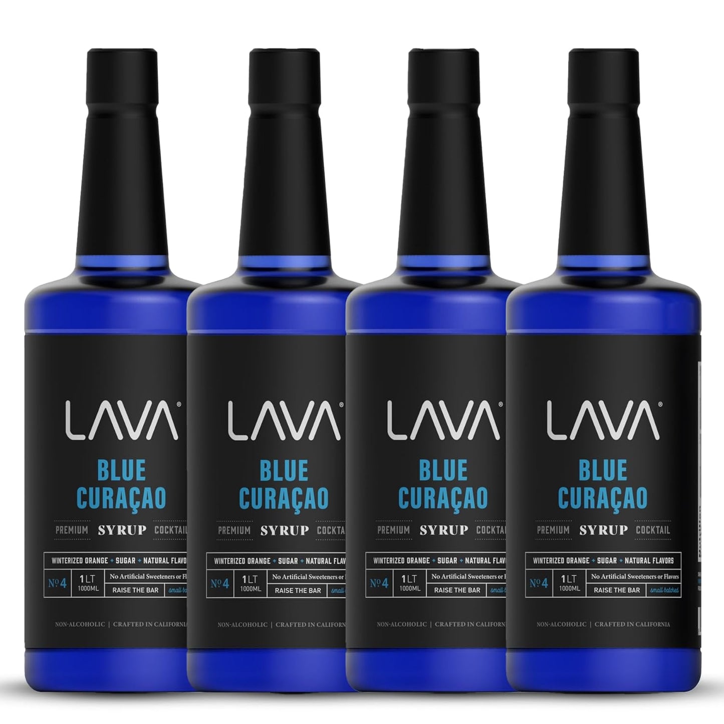 (4-Pack) LAVA Premium Blue Curacao Syrup, 33.8oz (1-Liter), Made with 100% Sugar, Orange Extract, No Artificial Sweeteners or Flavors