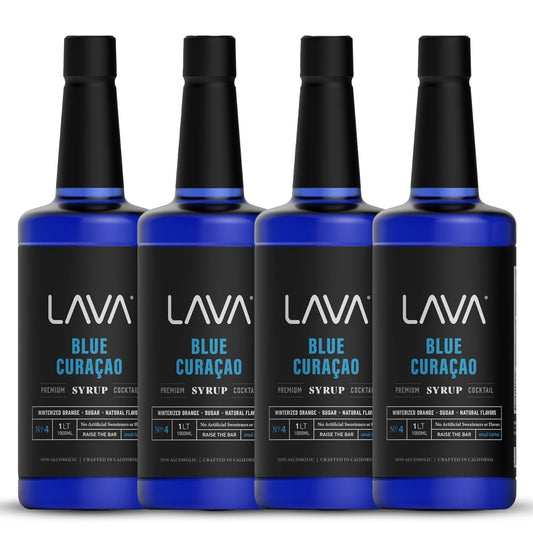 (4-Pack) LAVA Premium Blue Curacao Syrup, 33.8oz (1-Liter), Made with 100% Sugar, Orange Extract, No Artificial Sweeteners or Flavors