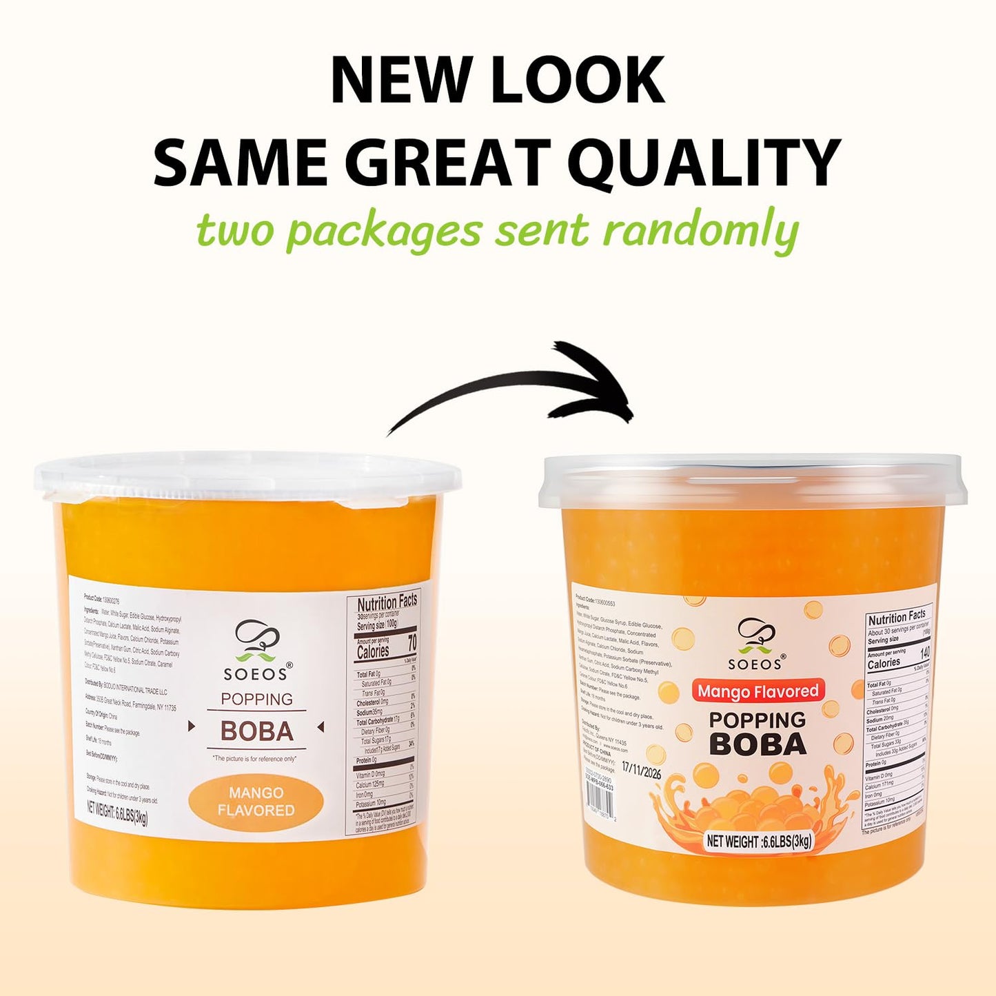 Soeos Mango Popping Boba Pearls 6.6 Pounds, Bursting Boba Pearls for Bubble Tea, Beverages, Shakes, Desserts, Smoothie and Ice Cream Topping