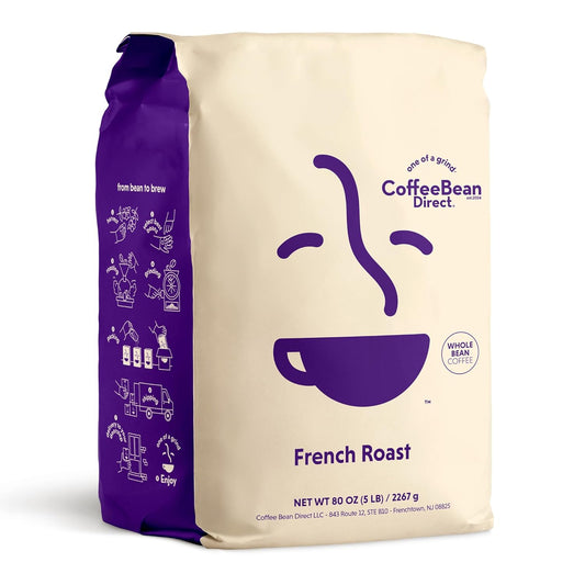 Coffee Bean Direct French Roast, Whole Bean Coffee, Dark Roast, 5 Pound Bag (Pack of 1)