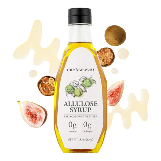 MONKSHUSHU Allulose Syrup 18.7 Fl Oz - Allulose 99.692%, Keto Diet, Vegan friendly, Stevia Blend Thin Syrup, Zero Calorie Sugar Substitute, Monk Fruit, Gluten Free, 0g Net Carbs, Non-GMO