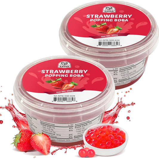 52USA Strawberry Popping Boba (1000g), Popping Pearls for Bubble Tea, Beverages, Sweets, Ice Cream, Shakes, Desserts & Smoothies Topping, 1.1 Pound (Pack of 2)