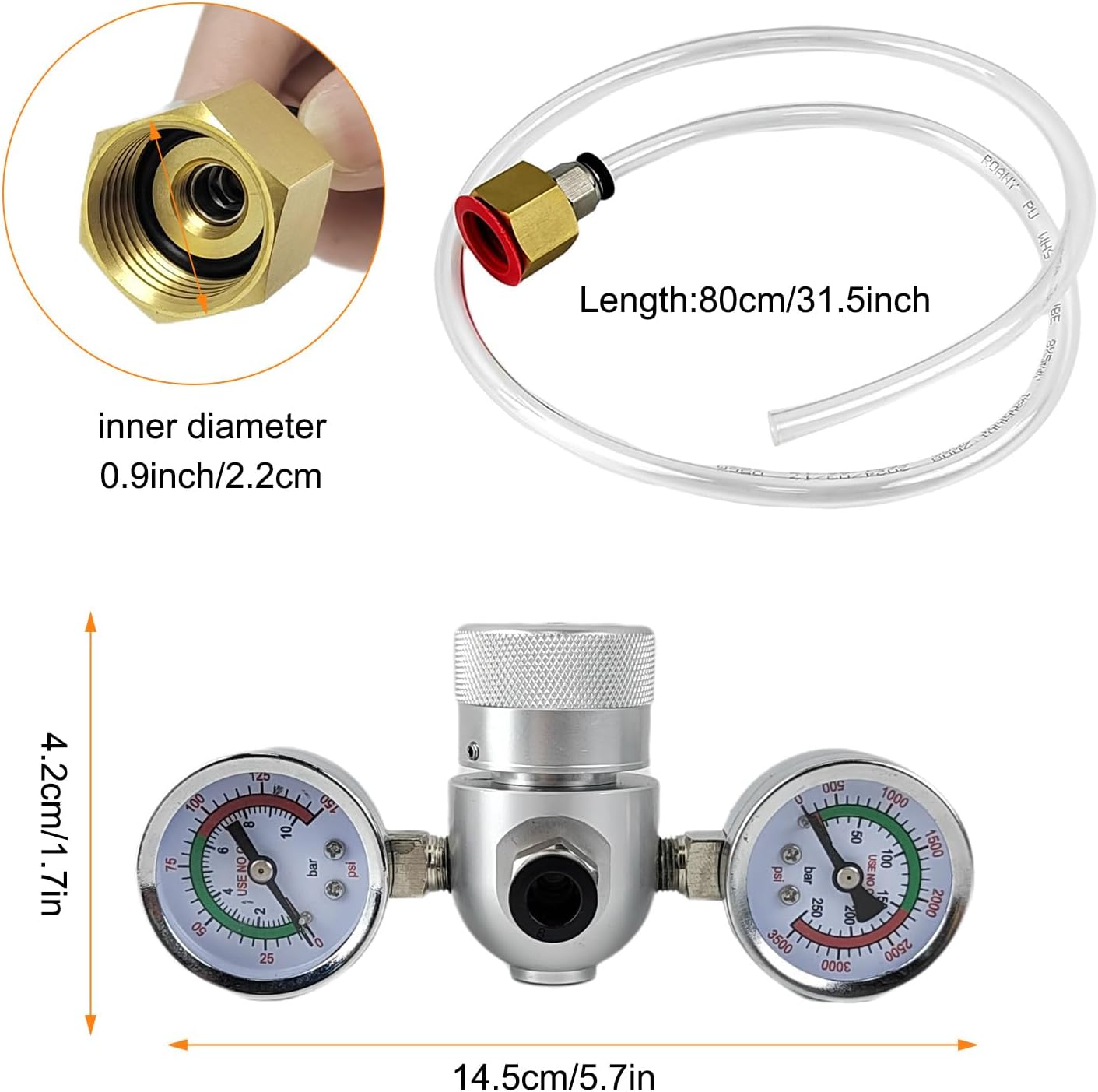 Whipped Cream Charger Pressure Regulator Valve, for 0.95L/580G Tank, for Pressure Regulator Tank & Hose Line on Dispenser