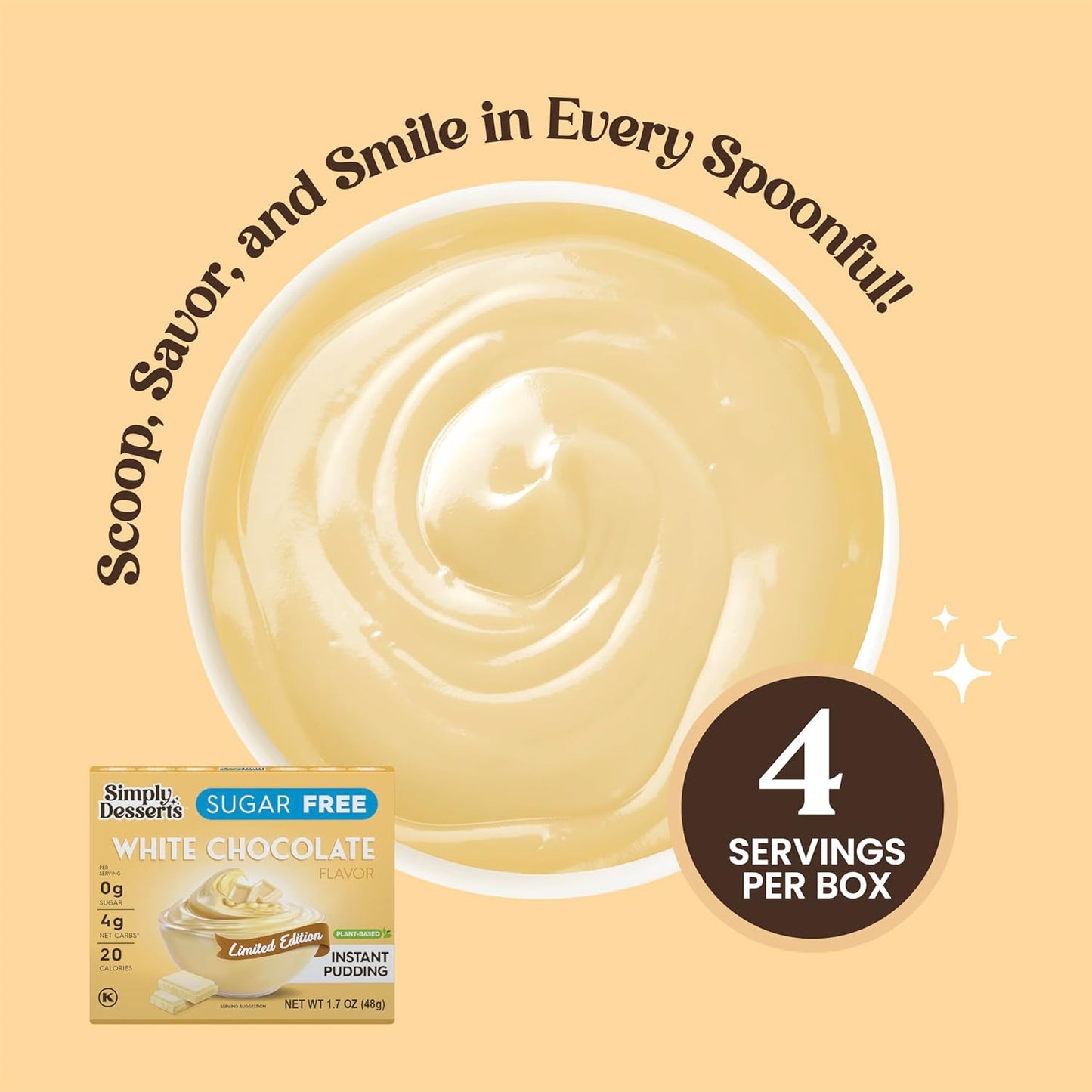 Simply Desserts White Chocolate Instant Pudding, Sugar-Free, 6-Pack – Healthy Dessert, Keto Snacks, Vegan & Diabetic-Friendly, Kosher, 1.7 Oz Ea