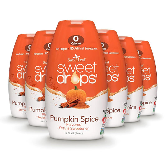 SweetLeaf Sweet Drops - Flavored Stevia Liquid Sweetener, Stevia Extract, Zero Calories, Gluten Free, Keto Friendly, Non GMO, Natural Flavor, Sugar Alternative - Pumpkin Spice, 1.7 Fl Oz (Pack of 6)