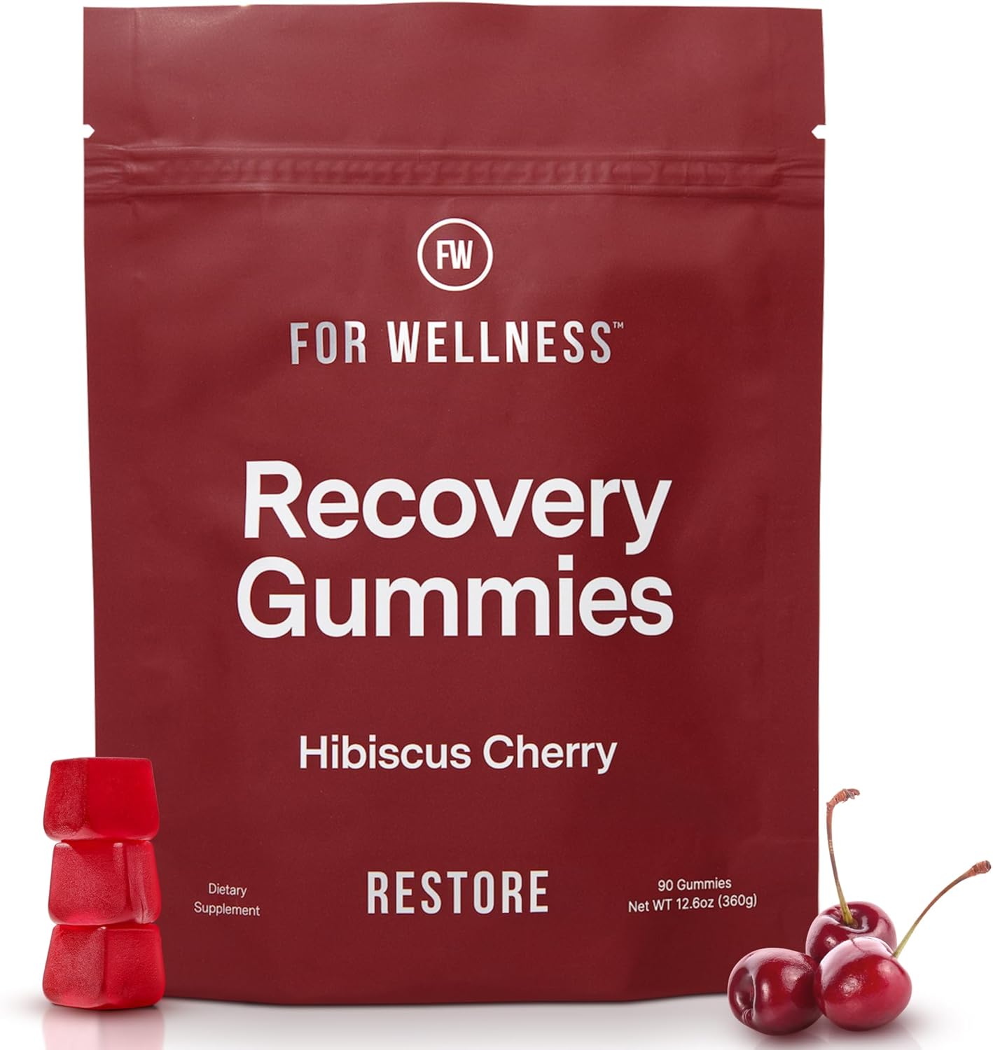 Recovery Gummies Restore - Tart Cherry Gummies for Muscle Recovery - Hibiscus Cherry Flavor with Antioxidants & Electrolytes Combats Soreness, Boosts Energy - Vegan, Non-GMO, Gluten-Free - 90ct