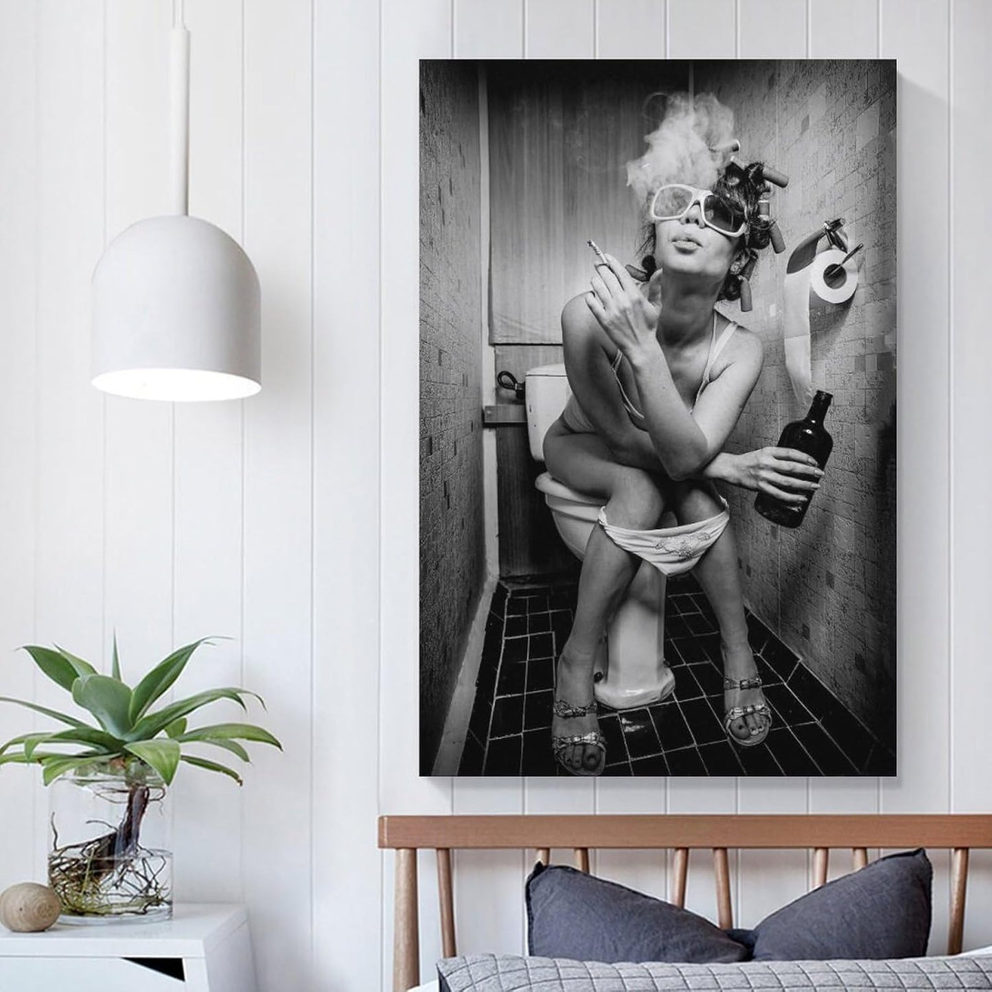 Girl on Toilet Drinking And Smoking Poster Wall Art Photo Print, Canvas Painting Posters And Wall Art Pictures Are Used For Room Aesthetics And Decoration 12x18inch(30x45cm)