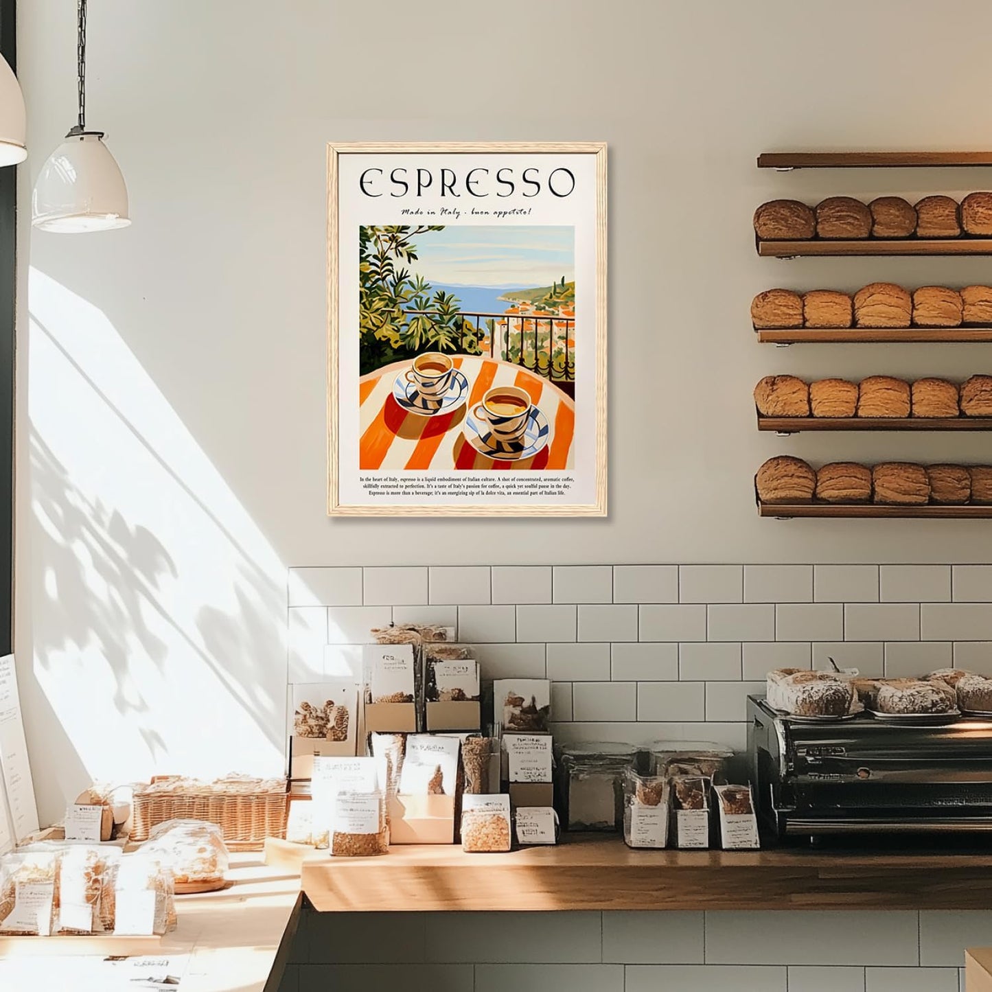 GELDSTEI Coffee Wall Art, Vintage Espresso Wrapped Canvas Print, Italian Coffee Poster Print, Cafe Bar Decoration, Retro Italian Cafe Wall Decor for Kitchen Dining Room Wood Framed 16"x24"