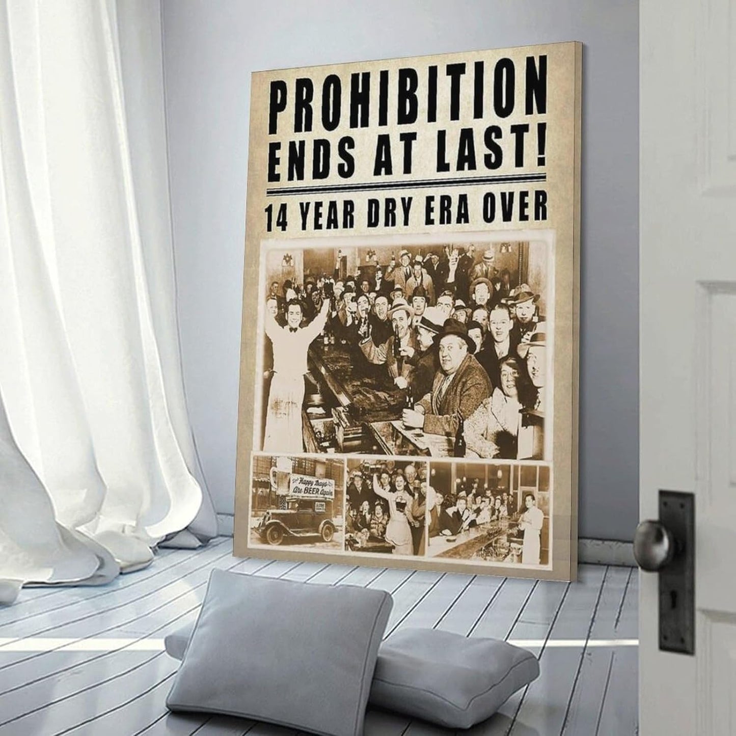 End At Last Prohibition 1933 Repeal - Newspaper Print Poster, Bar Cart Decor, Vintage Sign, Canvas Printing Office Decoration Poster for Living Room Bedroom, Office Decor 16x24inch(40x60cm)