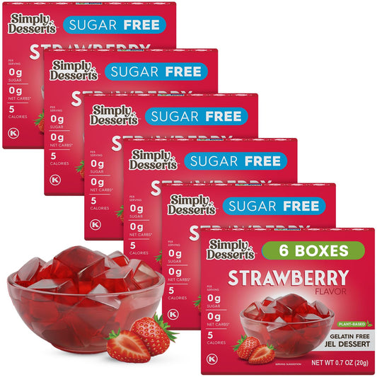 Simply Desserts Sugar-Free Strawberry Jel, 6-Pack – Vegan Dessert, Keto Snacks, Diabetic Friendly & Kosher, 1.7 Oz Ea