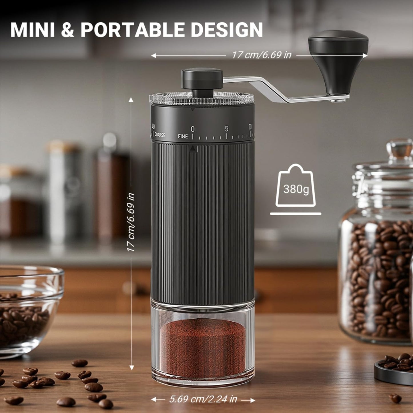 Mini Manual Coffee Grinder with 40 Adjustable Settings, Portable Hand Coffee Bean Mill with 30g Capacity, Conical Burr Coffee Grinder with Crank for Travel, Camping, Office, Espresso, Pour Over, etc