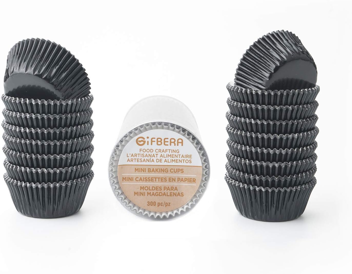 Gifbera Mini Black Foil Cupcake Liners Wrappers Metallic Baking Cups for Baby Shower Holiday Party, 300-Count
