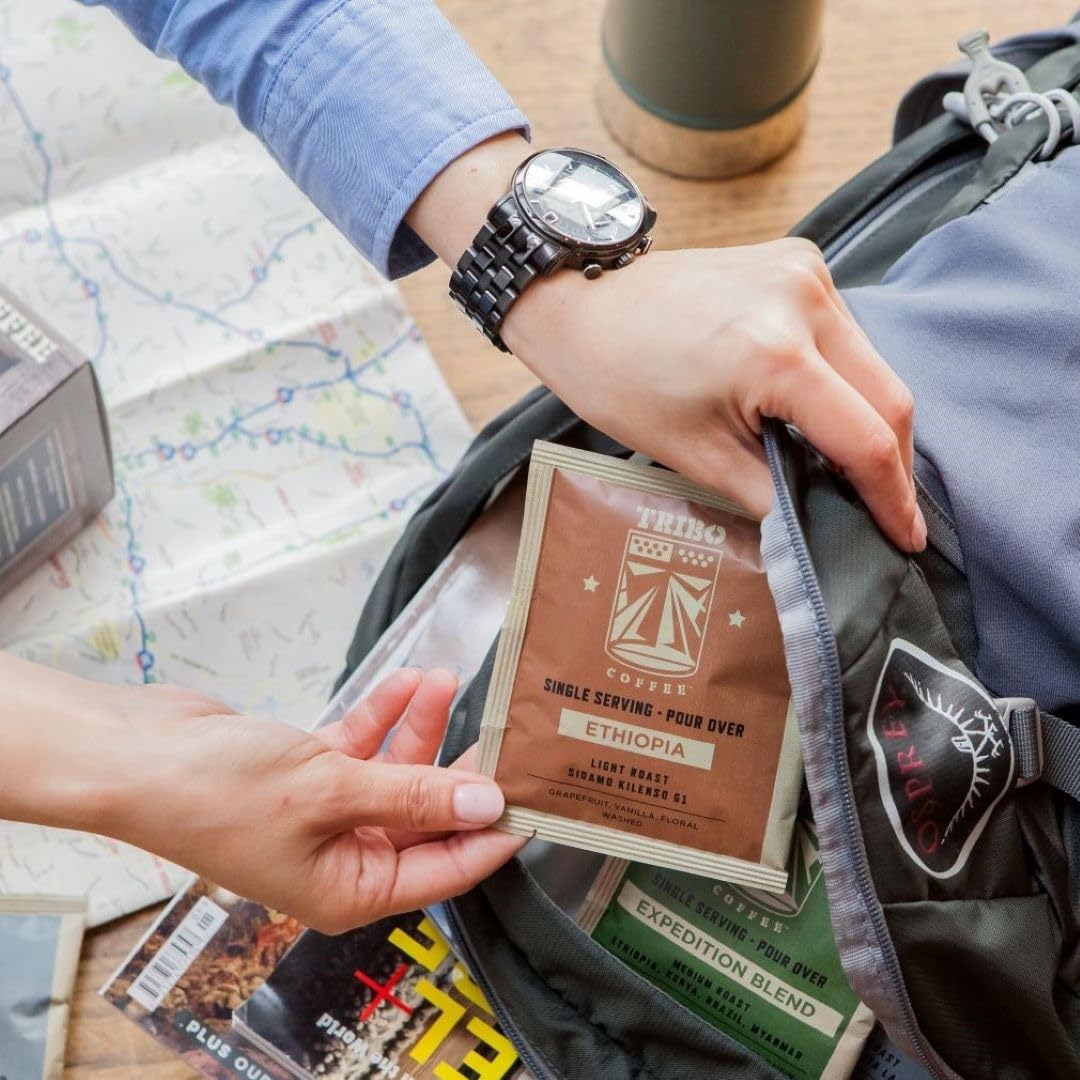 Tribo Coffee Single-Serve Portable Pour Over Drip Coffee - Variety - 5 Servings (Light, Medium & Med-Dark Roast)