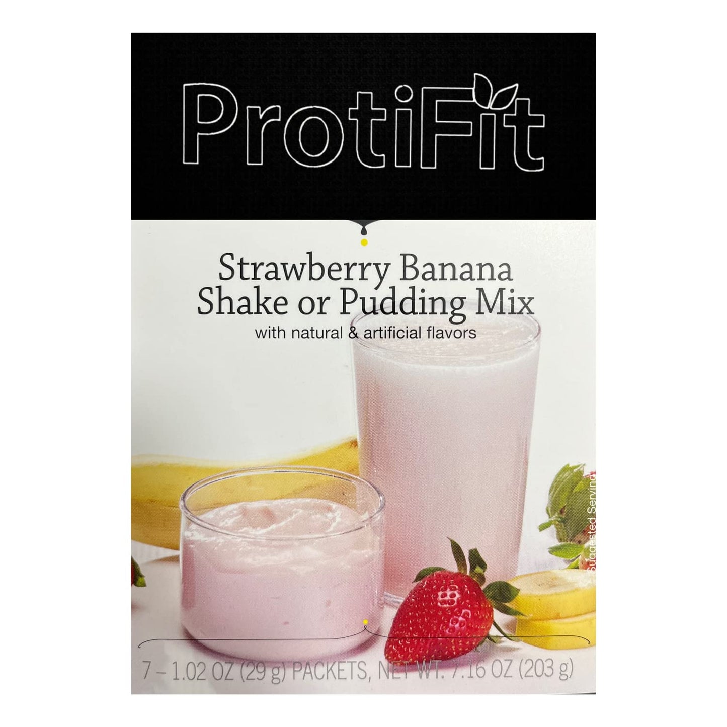 PROTIFIT - High Protein Pudding/Shake Mix, 15g Protein, Low Calorie, Low Fat, Low Carb, Aspartame Free, Idea Protein Compatible, Meal Replacement, 7 Servings Per Box (Strawberry Banana)