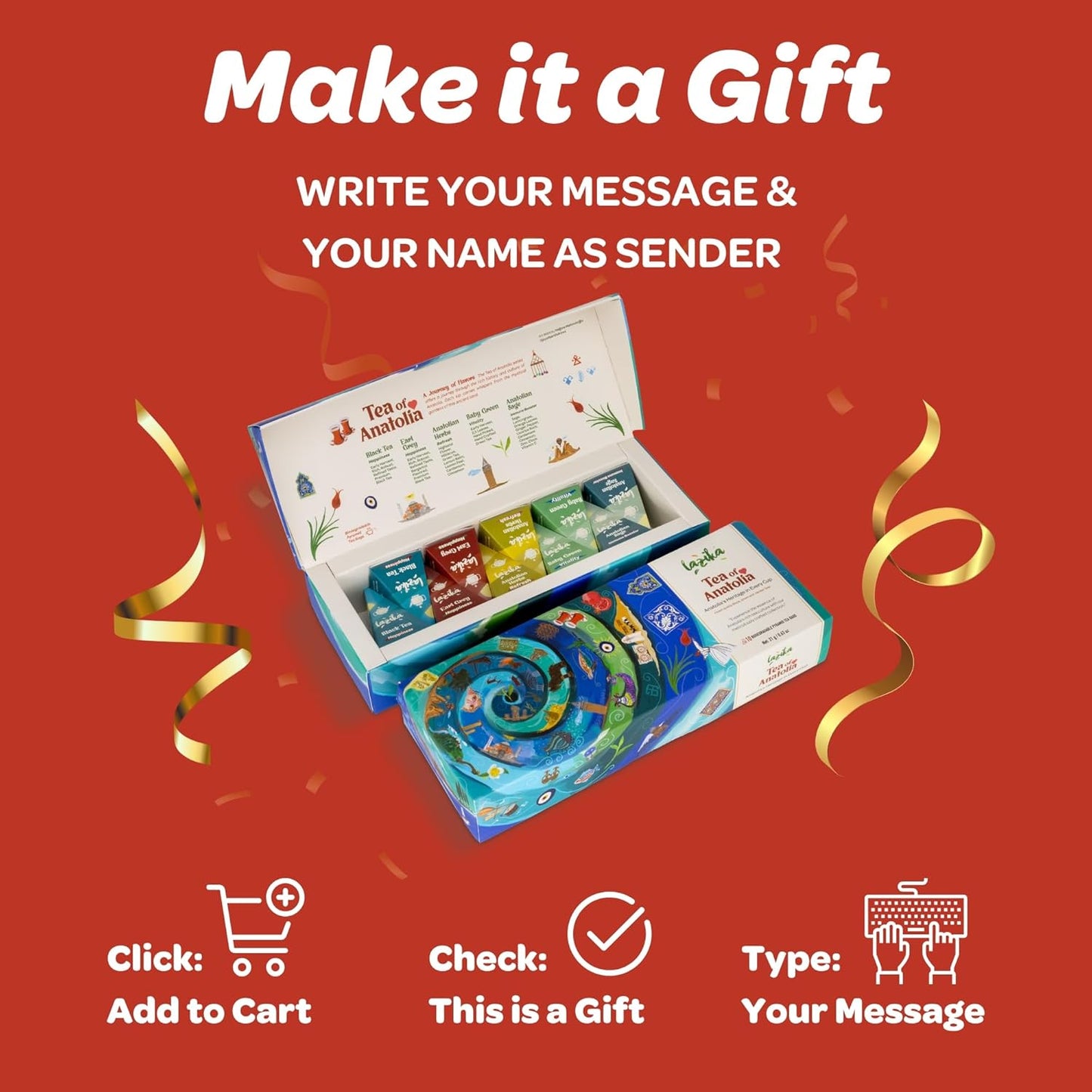 Lazika Tea Variety Pack with Lovely Presentation Box, Black, Green and Herbal Tea Sampler Gift Set, 10 Counts, Premium Collection with Pyramid Infuser Bag, Handcrafted