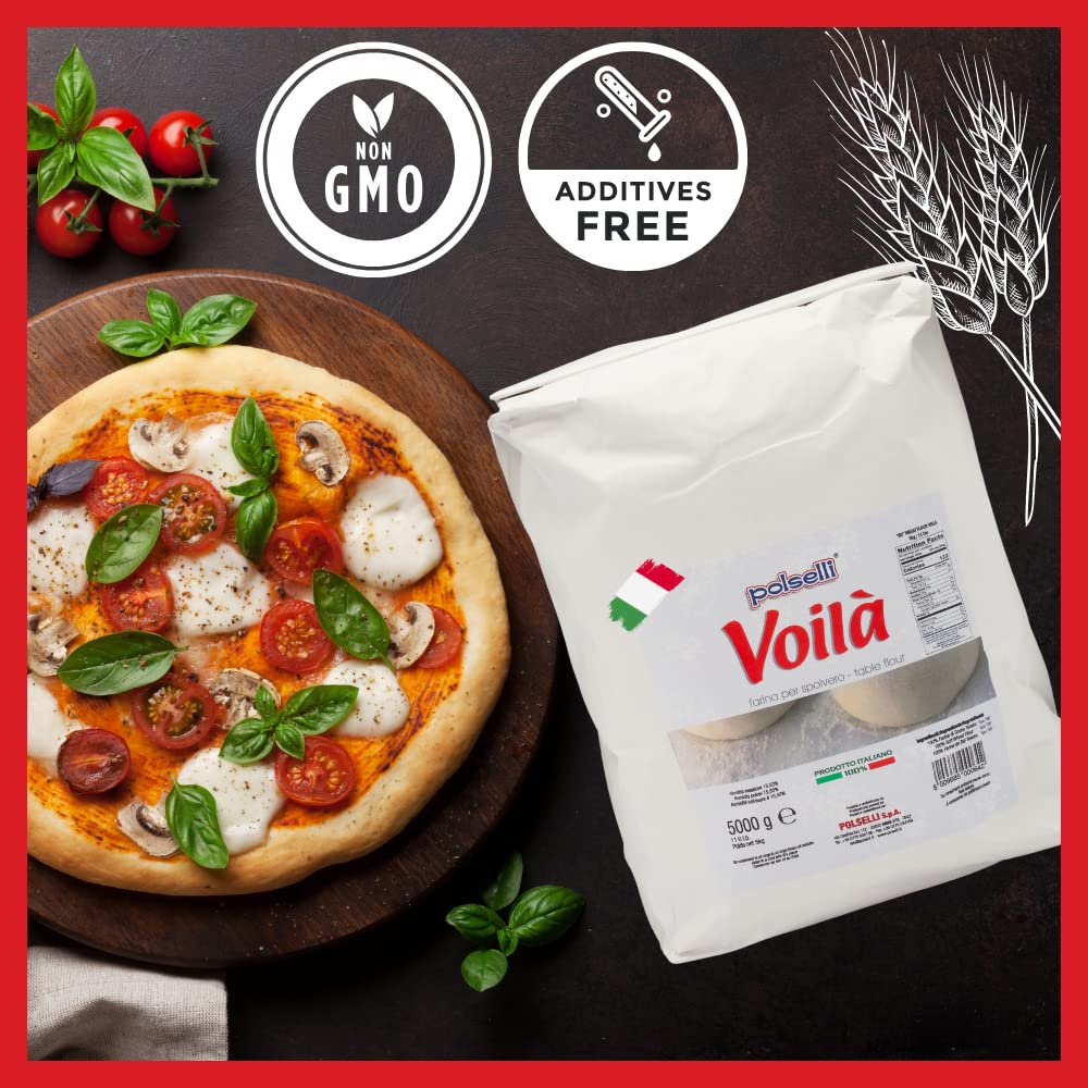 Voila, Table and Dusting Flour, Soft Wheat, Pizza, Baking, Pasta, Italy, Spolvero, All Natural, Non GMO, Not Bleached(5 kg) 11 lbs Polselli