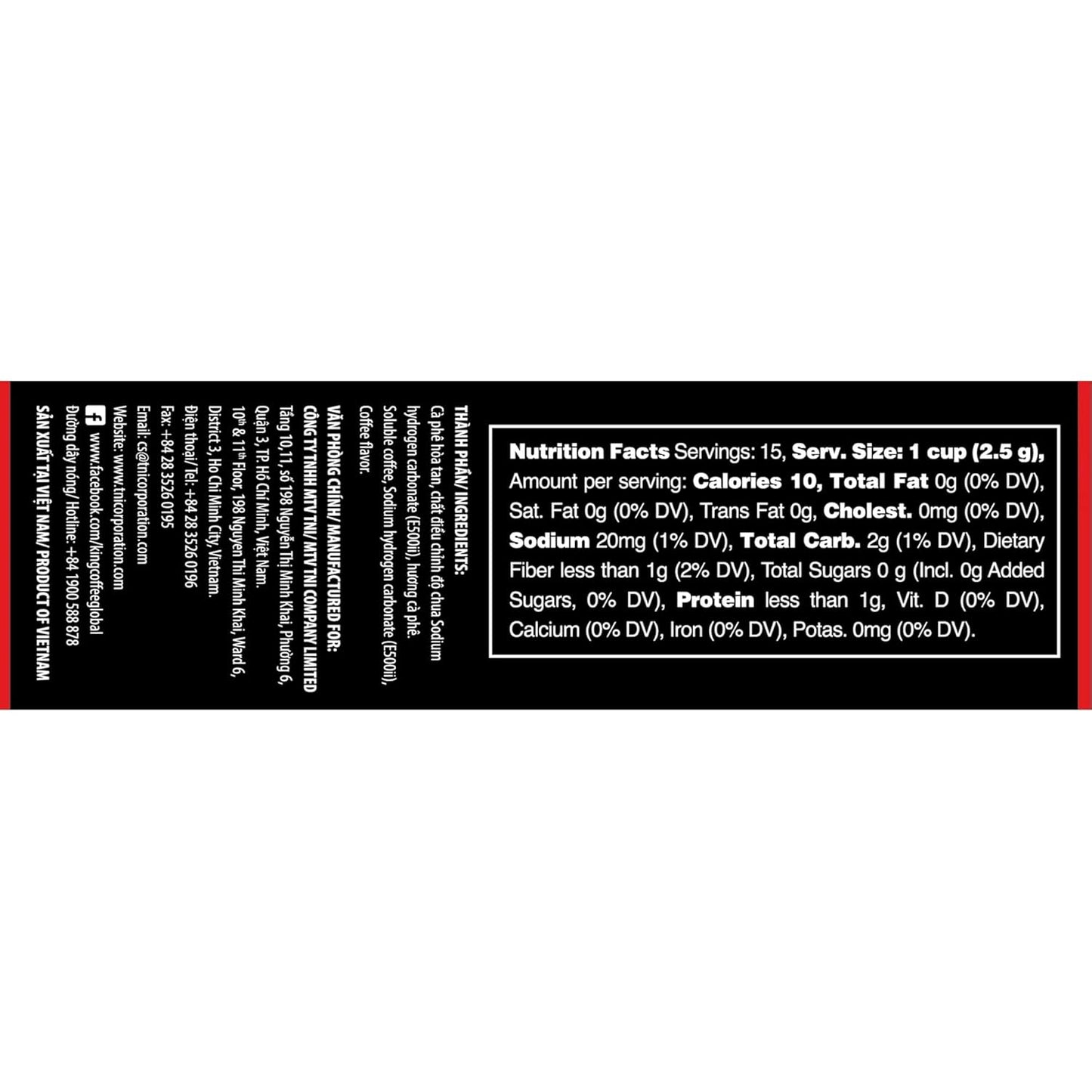 King Coffee Espresso, Vietnamese Instant Coffee Arabica, Medium Dark Roast, 15 Packets x 2.5g, Pack of 1