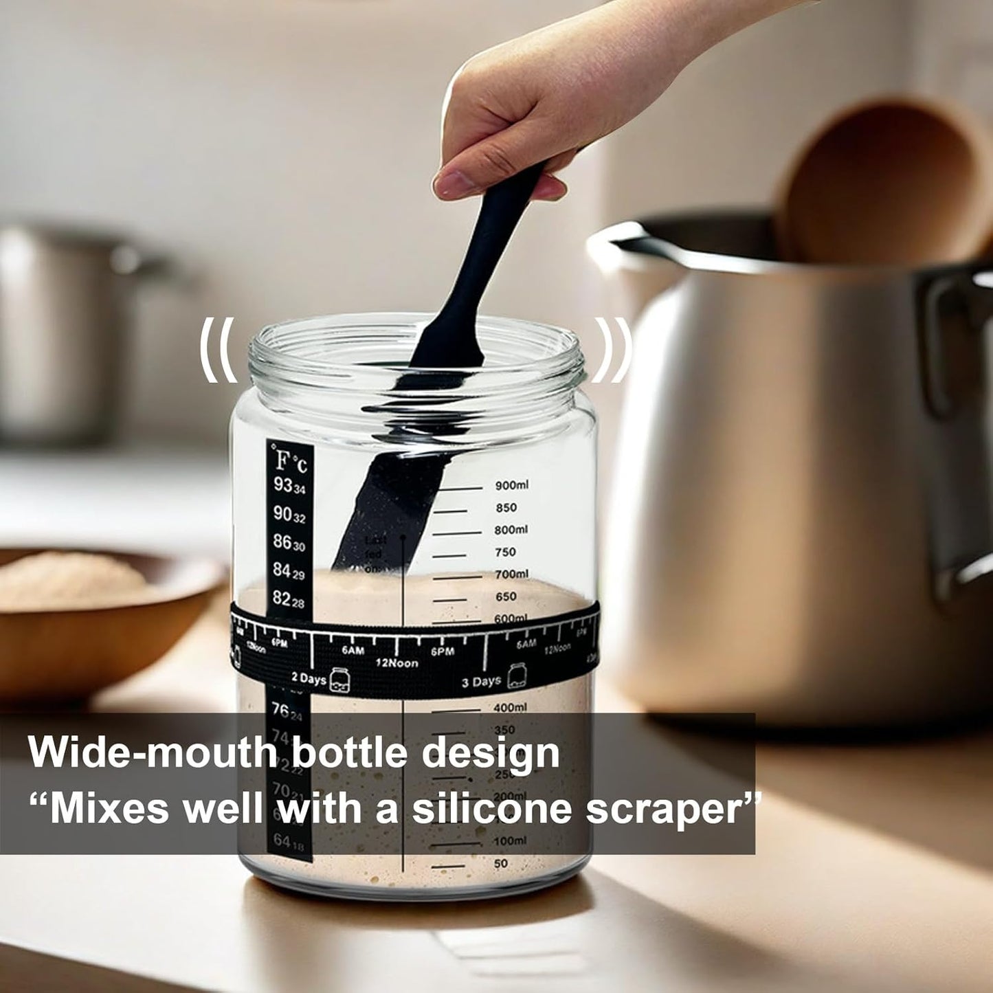 Sourdough Starter Jar Glass, 35oz Wide Mouth, Glass Jar for Sourdough Starter Kit Beginners, Sourdough Bread Starter Kit, Sourdough Discard jar with Lid, Recipe, Cover, Spoon