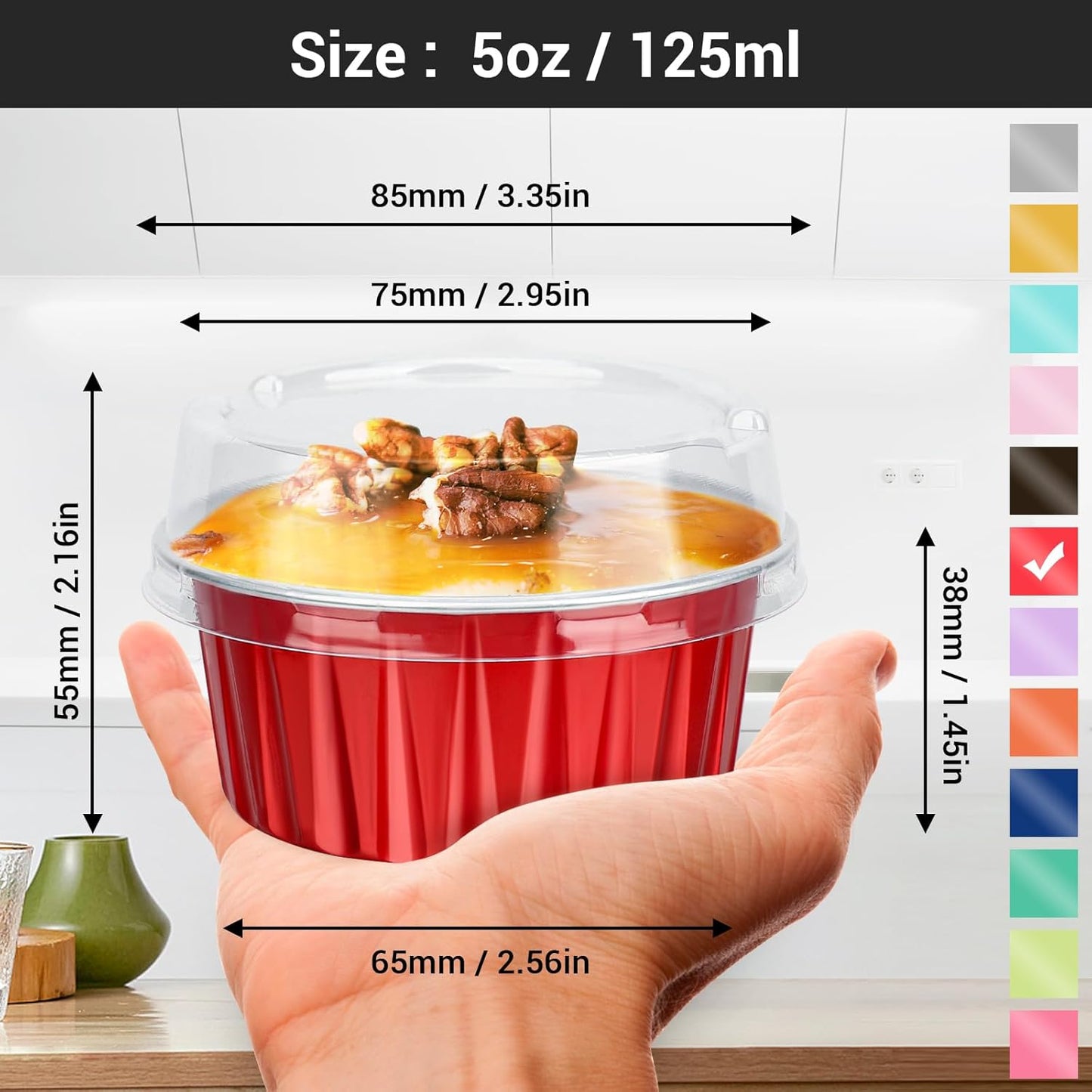 EUSOAR Mini Cake Pans with Lids, 200pcs 5oz Disposable Foil Cups with Lids for Creme Brulee Flan Cheesecake Dessert, Mini Aluminum Baking Mold Container for Wedding Party Single Serving Holiday