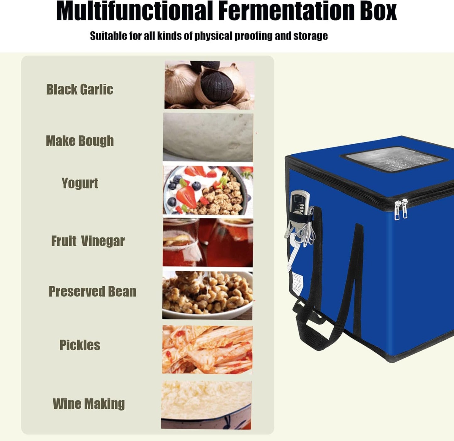 Foldable Proofing Box with Heater,Bread Dough Proofer 43L,Adjustable Thermostat &TIME Sourdough Starter Warmer for Baking,Dough Rise, Pizza and Yoghurt Making, Blue 13.8 * 13.8 * 13.8inch