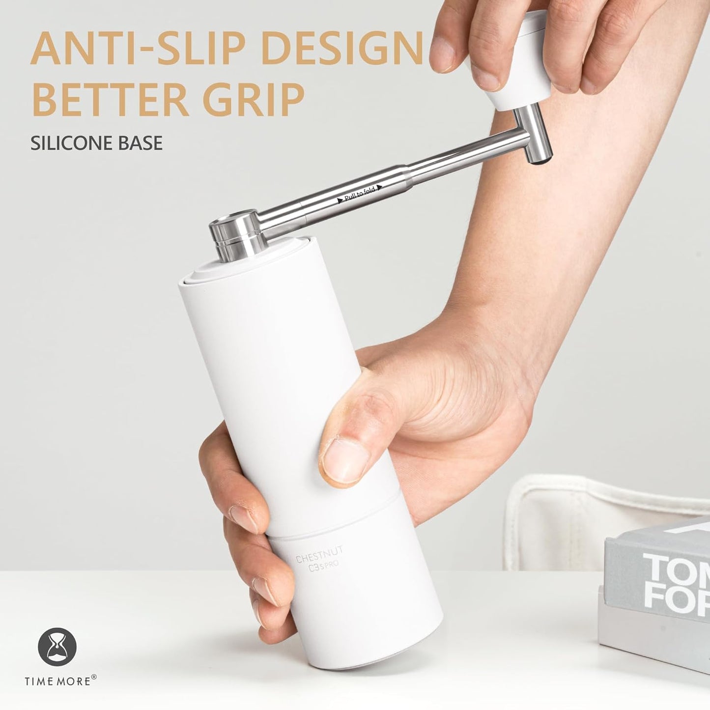 TIMEMORE Chestnut C3S Pro Hand Coffee Grinder, Stainless Steel S2C Conical Burr Manual Coffee Grinder, Coffee Grinder with Foldable Handle, Adjustable Grind Setting for Espresso to French Press, White