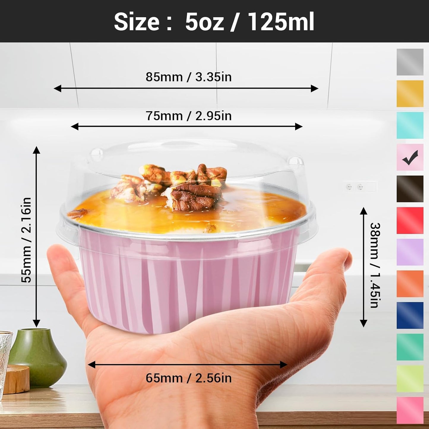 EUSOAR Cupcake Liners, 5oz 100pcs Aluminum Foil Cupcake Liners, Muffin Liners Cups with Lids, Disposable Aluminum Foil Cupcake Baking Cups Holders Cases Boxes Pans with Lids