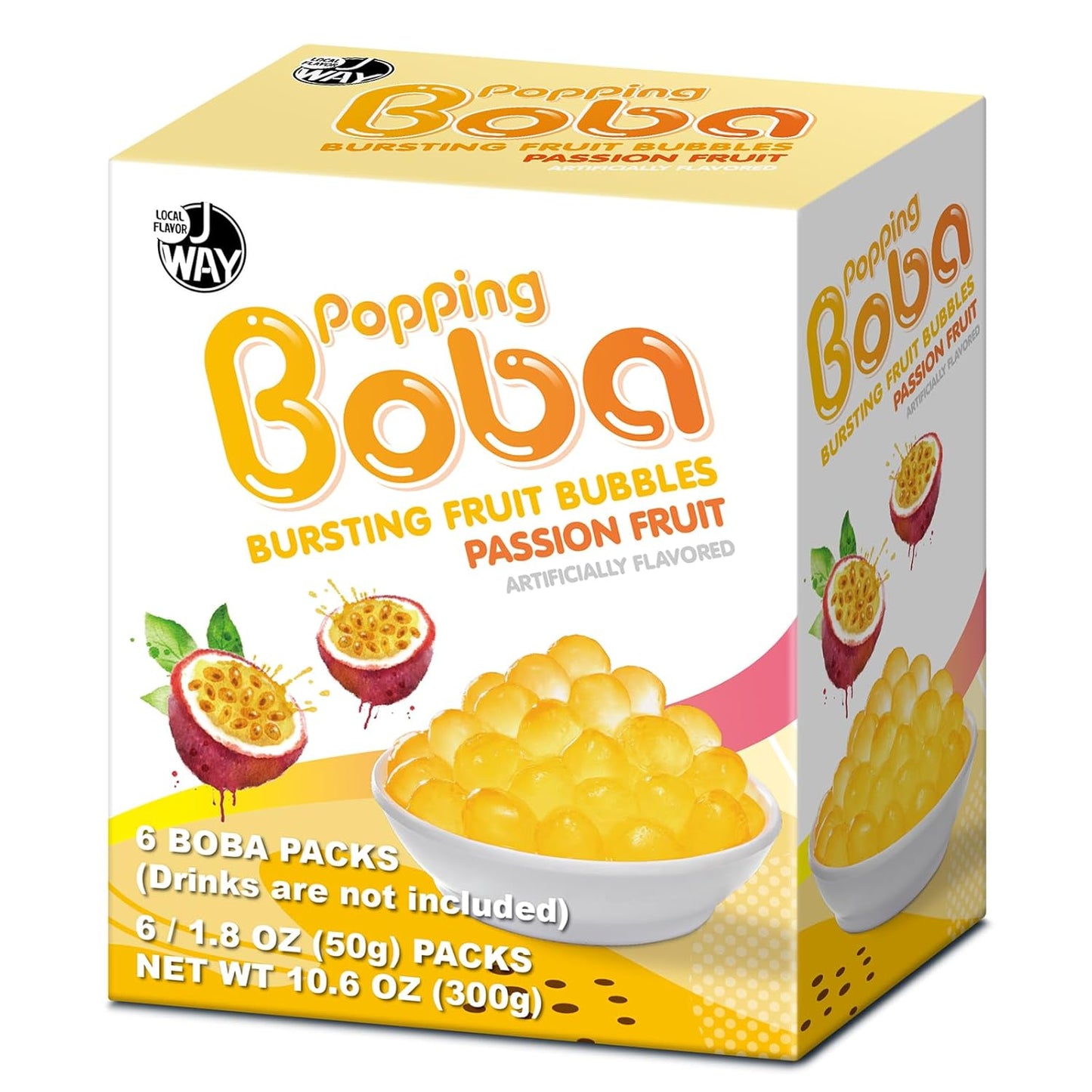 J WAY Bursting Popping Passion Fruit Boba Pearls, Passion Fruit Syrup, Non-Dairy, Fat-Free Popping Tapioca Boba for Beverages, Sweets, Ice Cream, 1.8oz (Pack of 6)