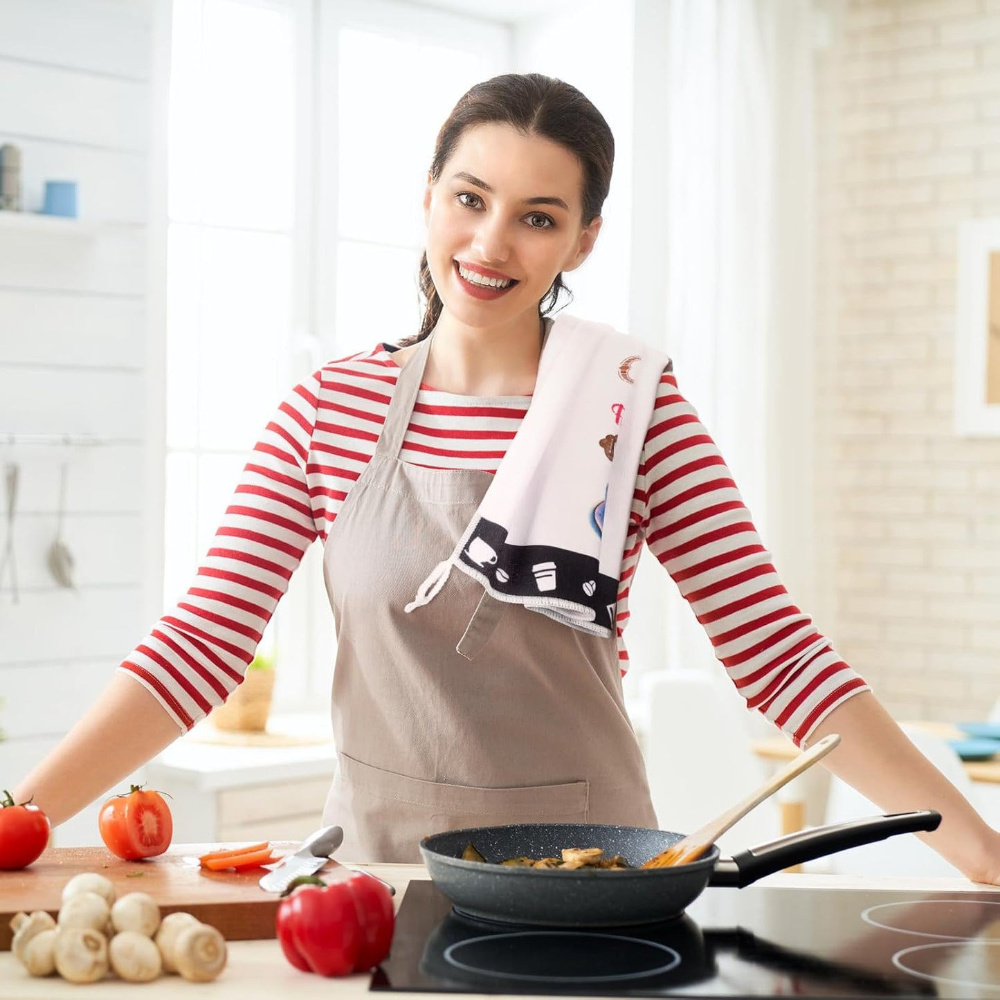 Ferraycle 4 Pieces Kitchen Dish Cloths Coffee Kitchen Hand Towels Absorbent Tea Towels 24 x 16 Inches, Coffee Lover Gift Bar Decorative Dish Cloths Rags, for Farmhouse(Bright,Tea Time)