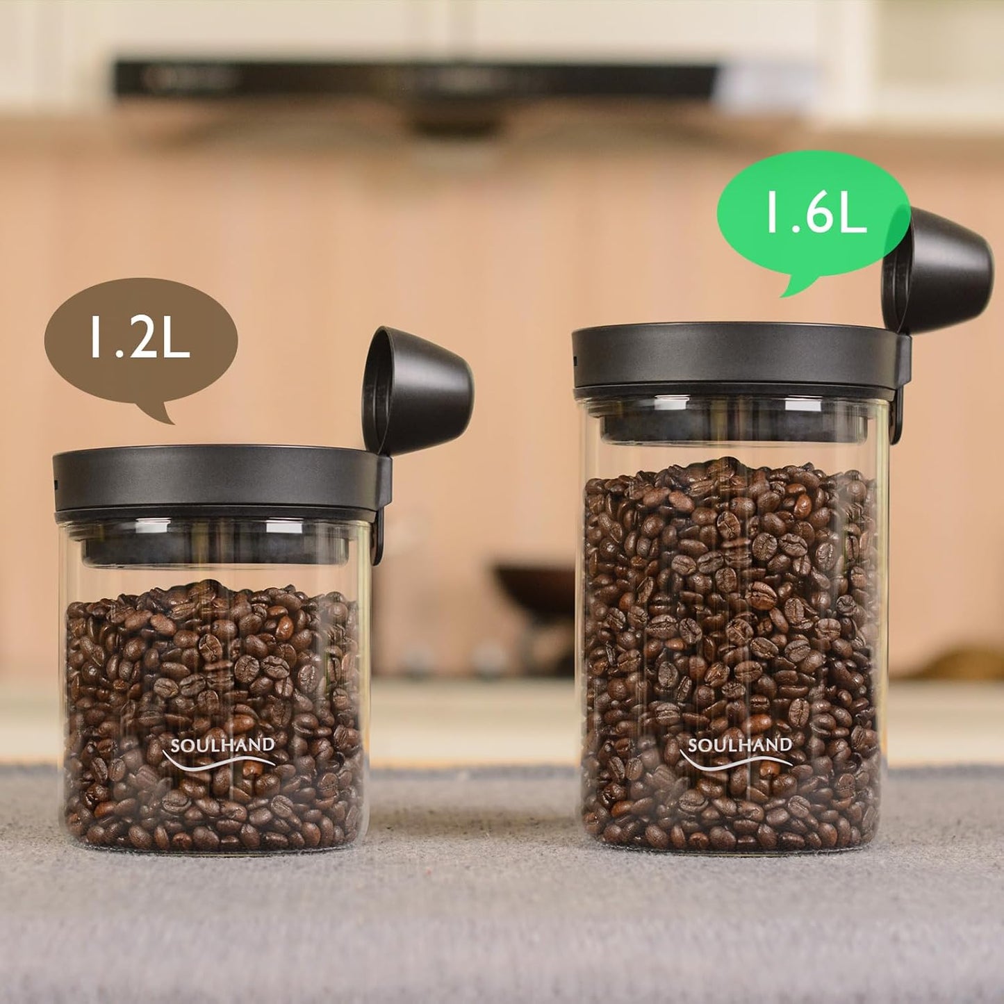 SOUL HAND Vacuum Coffee Canister Automatic Airtight Coffee Containers & Food Storage, Glass Coffee Jar with Spoon, Touch Screen Coffee Storage Container for Coffee Beans/Sugar/Nuts 1.6 L