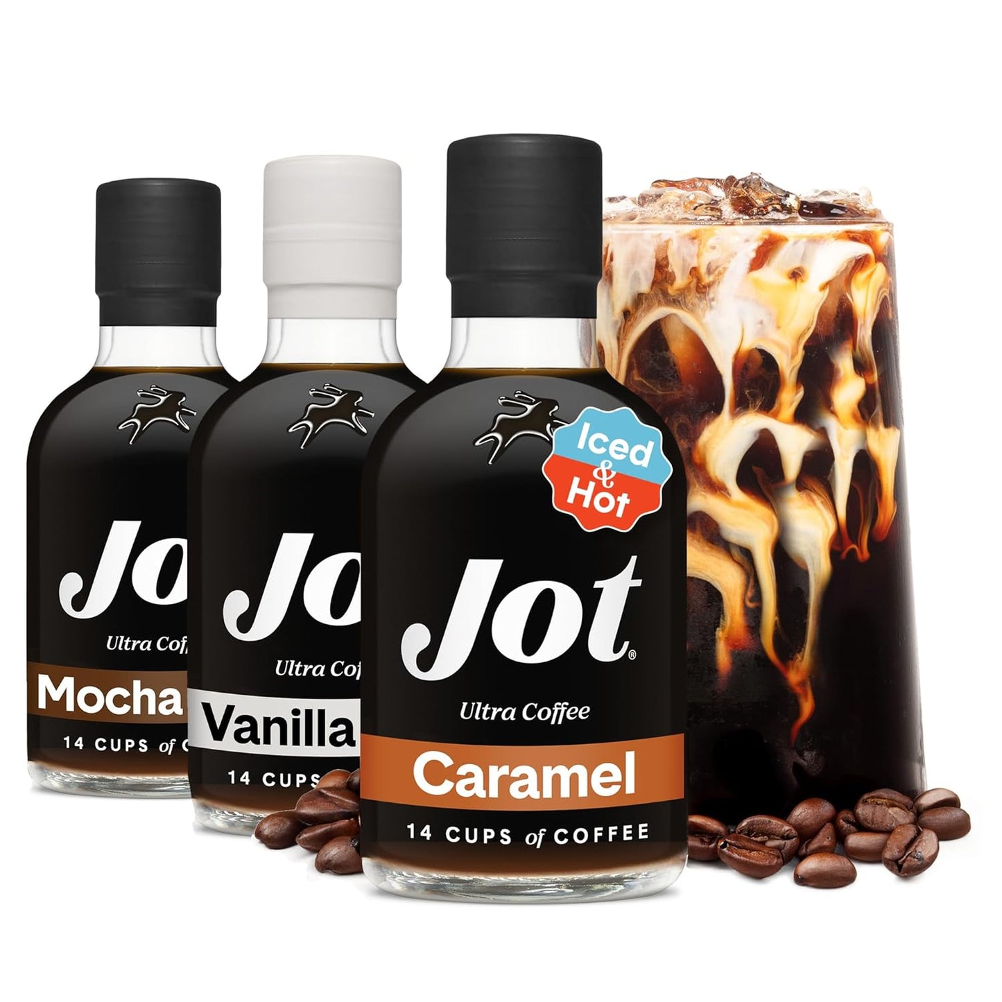 Jot Coffee Concentrate Trio (Caramel/Mocha/Vanilla 3pk) – High Caffeine Cold Brew, Iced & Hot Coffee, Instant Espresso – Makes 14 Cups Concentrated Coffees