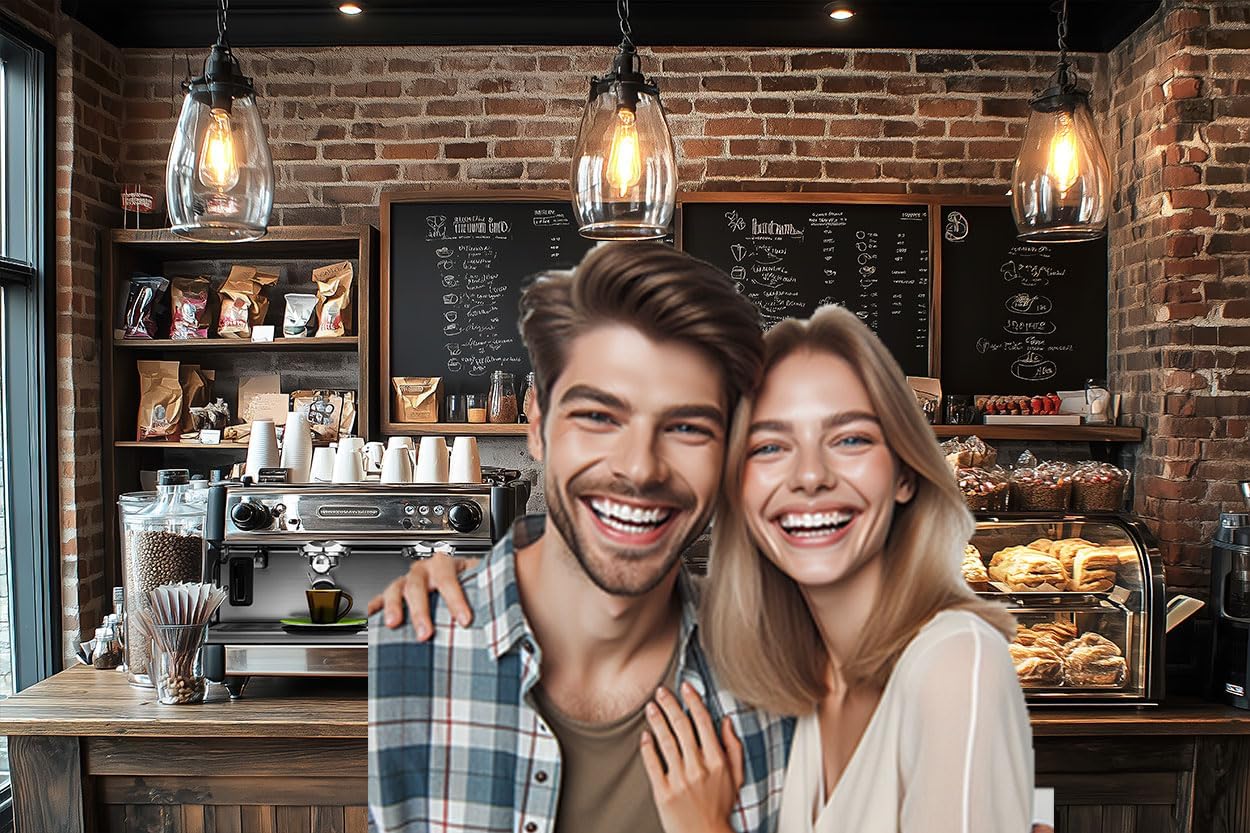 8X6ft Coffee Shop Party Backdrop Photography Background, Central Perk Pub Cafe Ice Cream Cake Bread Smash Birthday Party Backdrops Photo Booth Prop Decorations Wall Decor Tablecloth