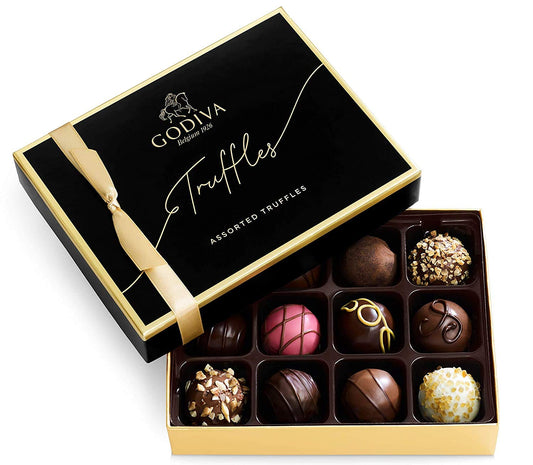 Godiva Chocolatier Signature Assorted Chocolate Truffles Gift Box – Gourmet Milk, Dark & White Chocolates – 12-Piece Gold-Ribboned Chocolate Gift Box for Birthdays, Anniversaries, Congratulations