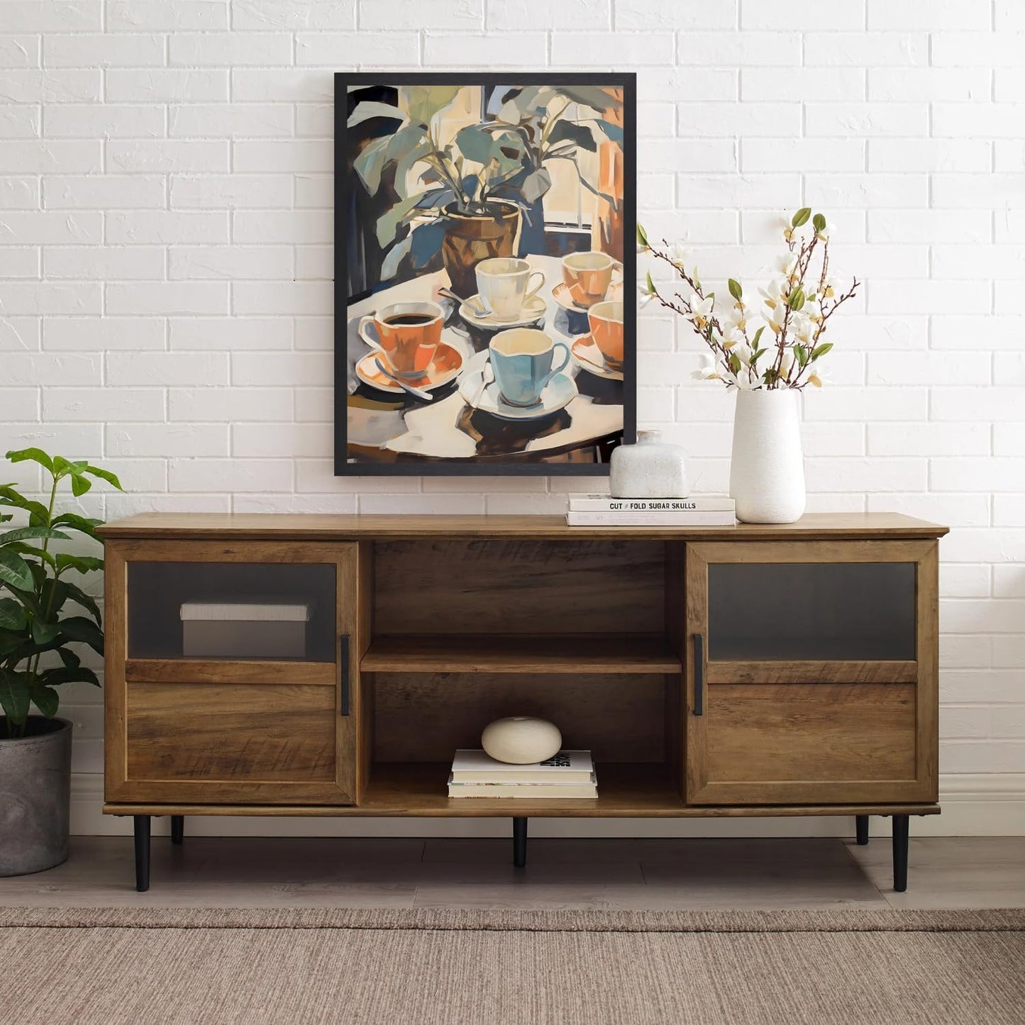 GELDSTEI Wood Framed Coffee Wall Art, Vintage Cafe Aesthetic Picture, Cafe Bar Canvas Painting, Retro Coffee Poster Print, Modern Rustic Wall Decor for Kitchen Dining Room Ready to Hang 16"x24"