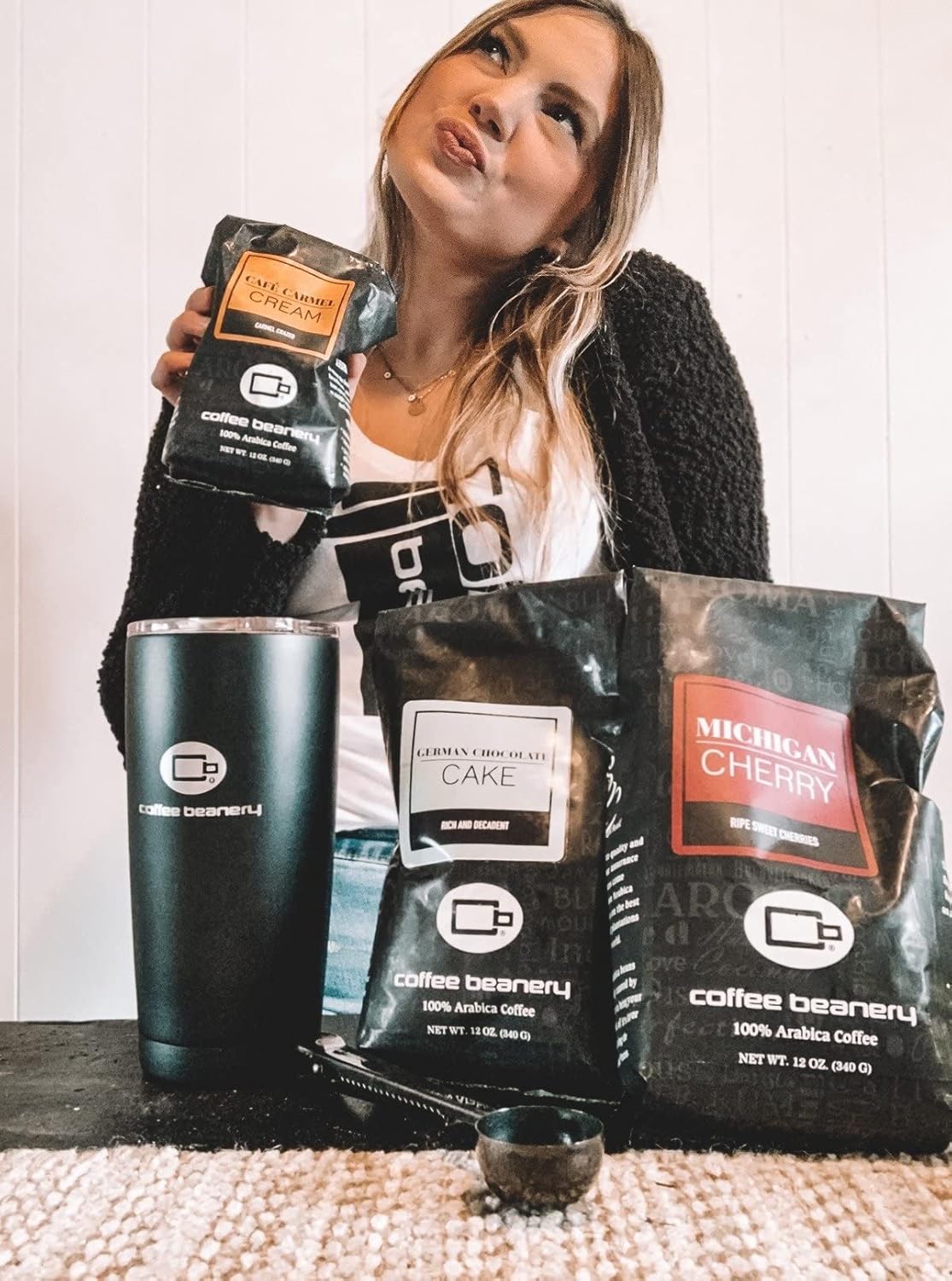 Coffee Beanery Caramel Vanilla Latte Flavored Coffee SWP Decaf, 1-1.75oz Try Me Size Coffee Sampler, Light-Medium Roast