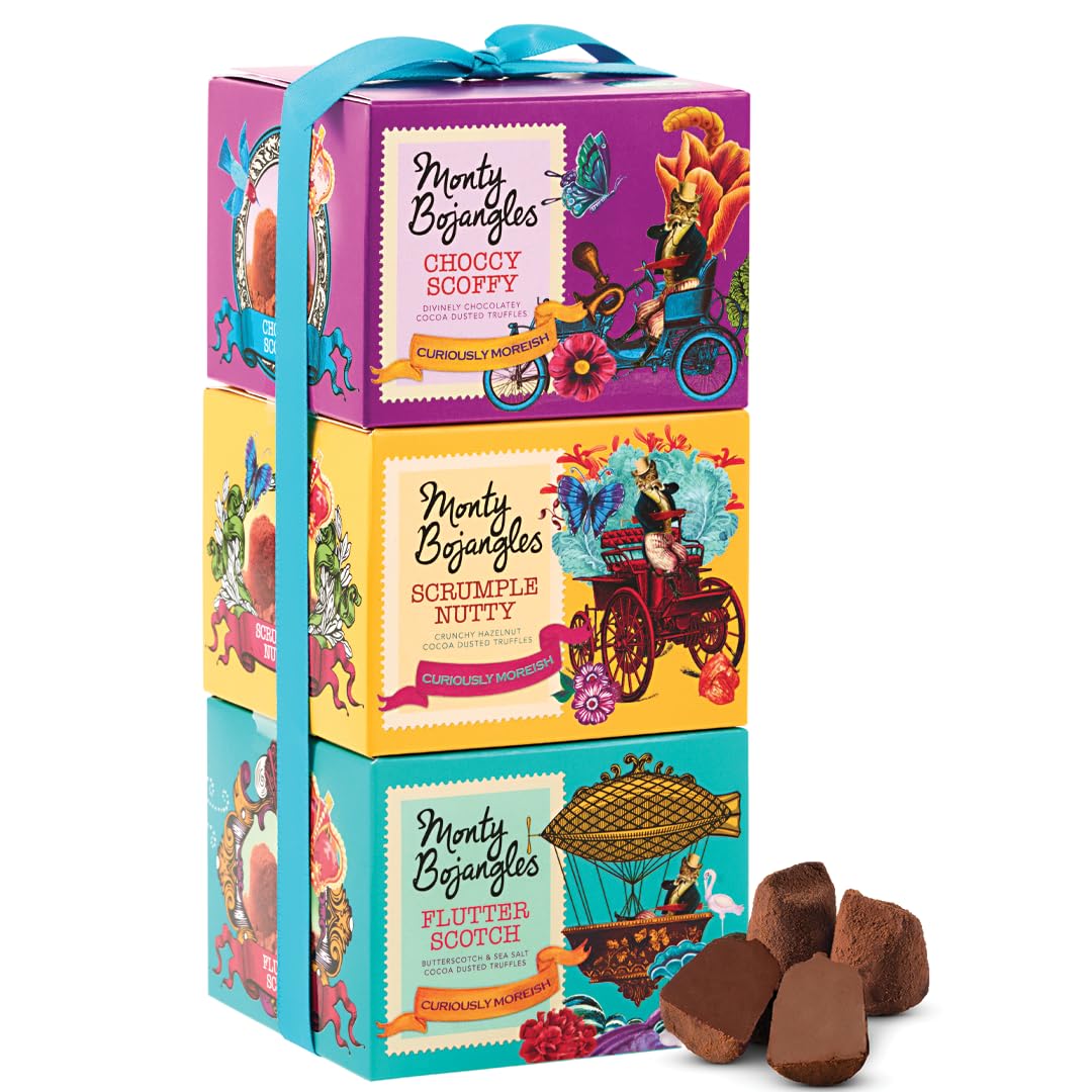 Monty Bojangles Cocoa Dusted Truffles Gift Tower (3 x 3.5oz Boxes) - 3 Flavors of Luxury Chocolate Truffle - The Perfect Chocolate Gift Box Selection