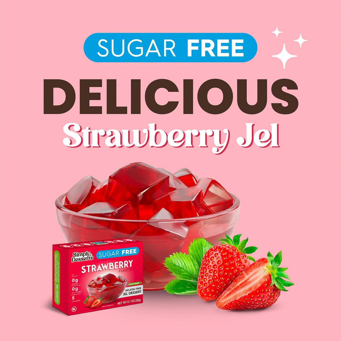 Simply Desserts Sugar-Free Strawberry Jel, 6-Pack – Vegan Dessert, Keto Snacks, Diabetic Friendly & Kosher, 1.7 Oz Ea