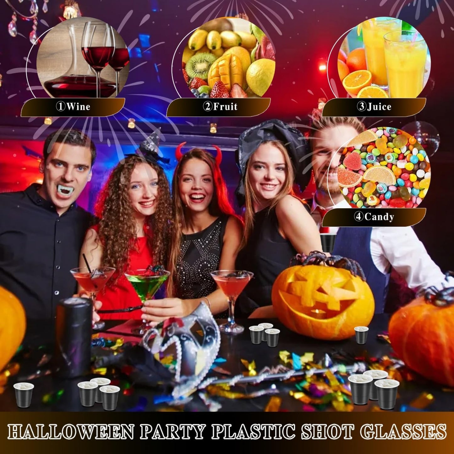 100 Pack 2 oz Plastic Shot Cups Disposable, Mini Disposable Shot Glasses Jello Shot Cups, 2 oz Party Cups for Wedding, Party Favor, Beer Taste Serving, Snacks, Tastings (Black)